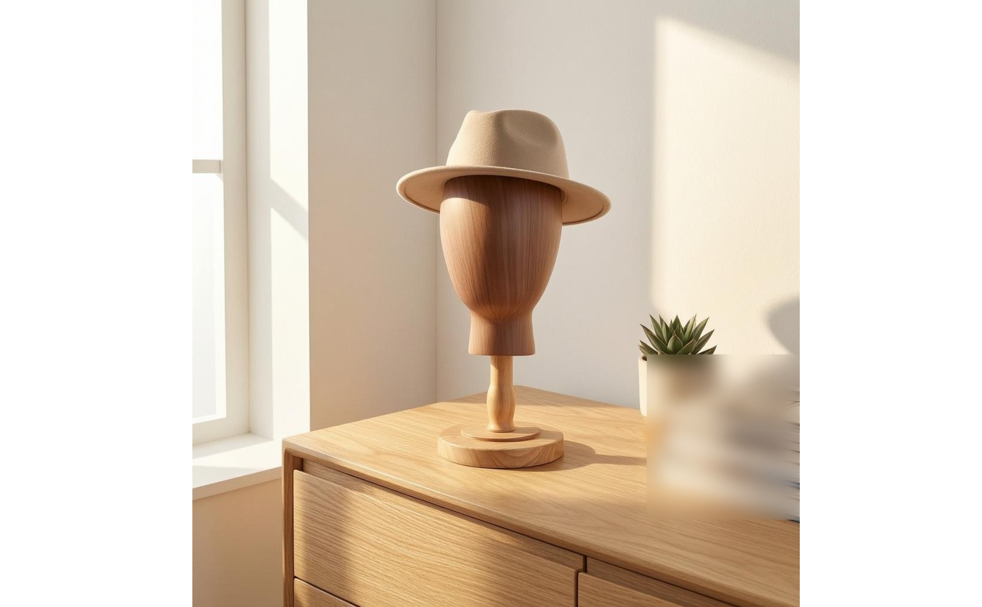 Hat and Hairpiece Display Stand Wood Grain Hat Mannequin Stand Detachable