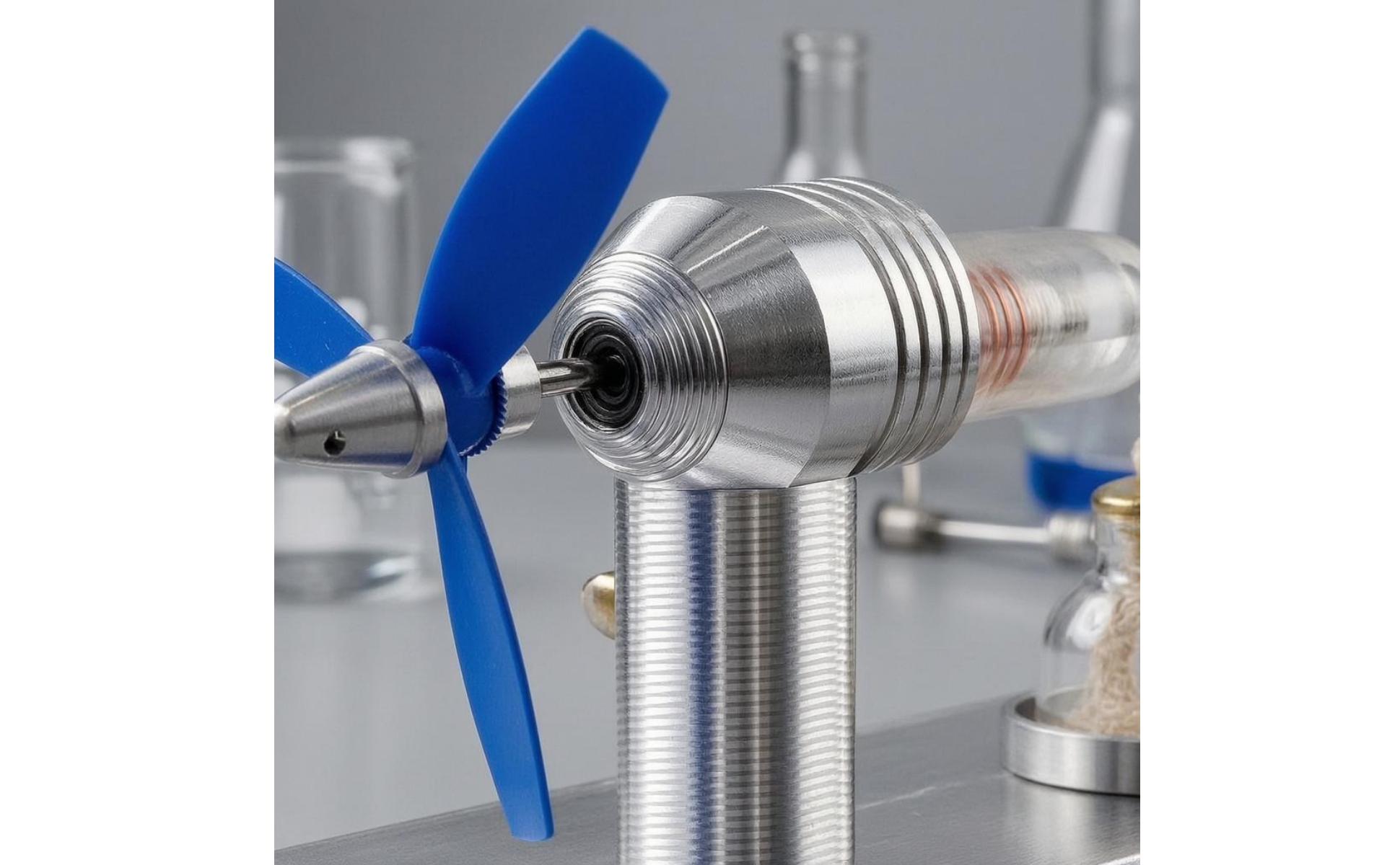 Heat Engine Engine Model Silver-Toned Finish Metal Heat Engine Engine Model Blue