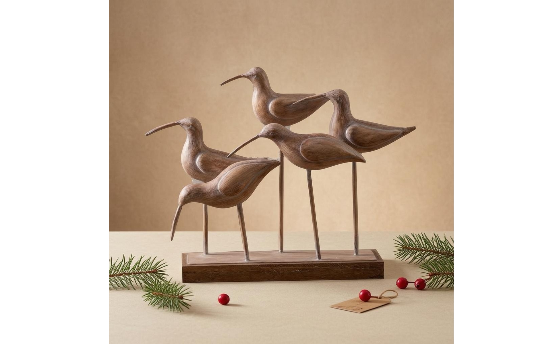 Wood Base Bird Ornament Rustic Metal Stem Bird Decor Vintage-Style