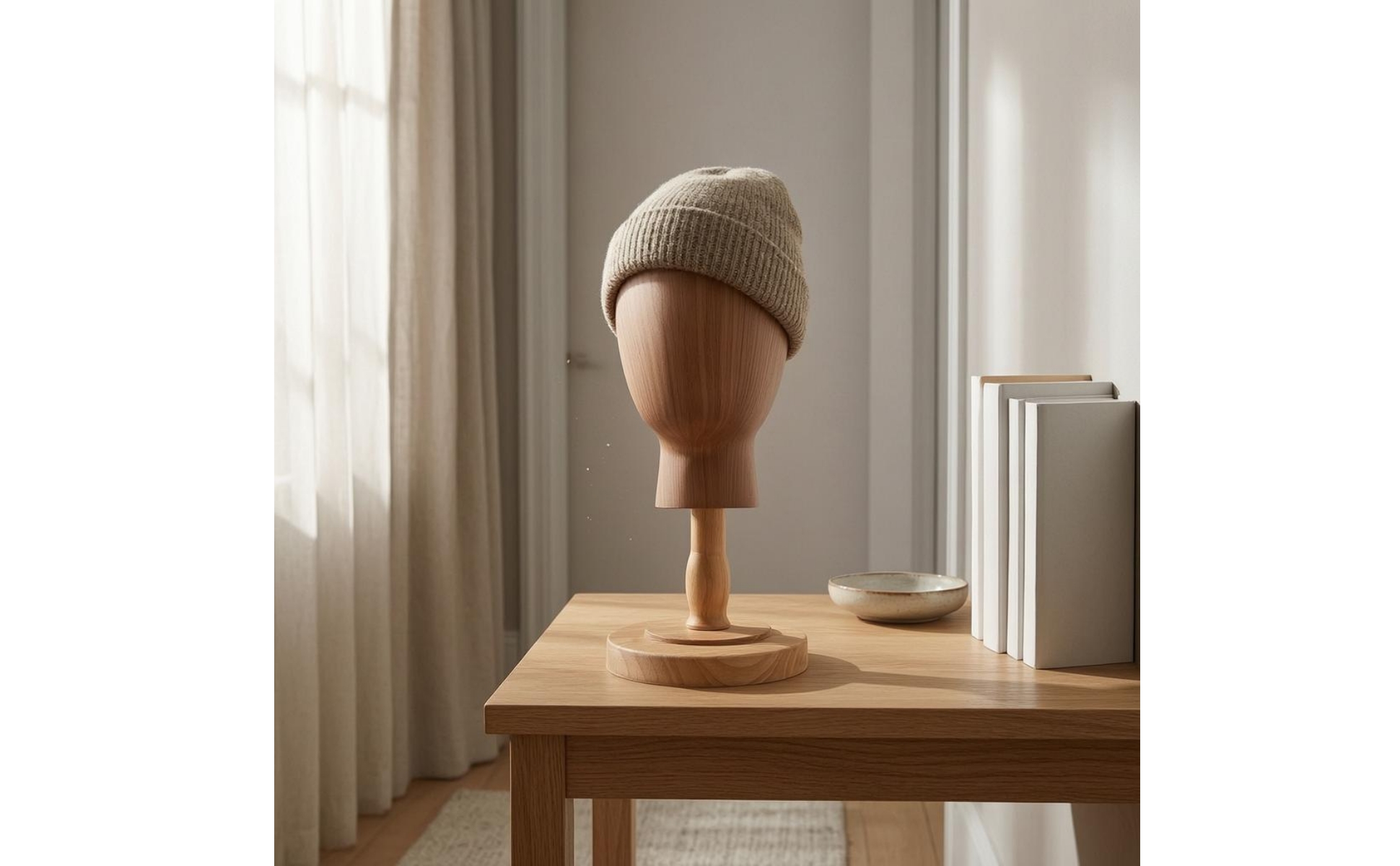 Hat and Hairpiece Display Stand Wood Grain Hat Mannequin Stand Detachable