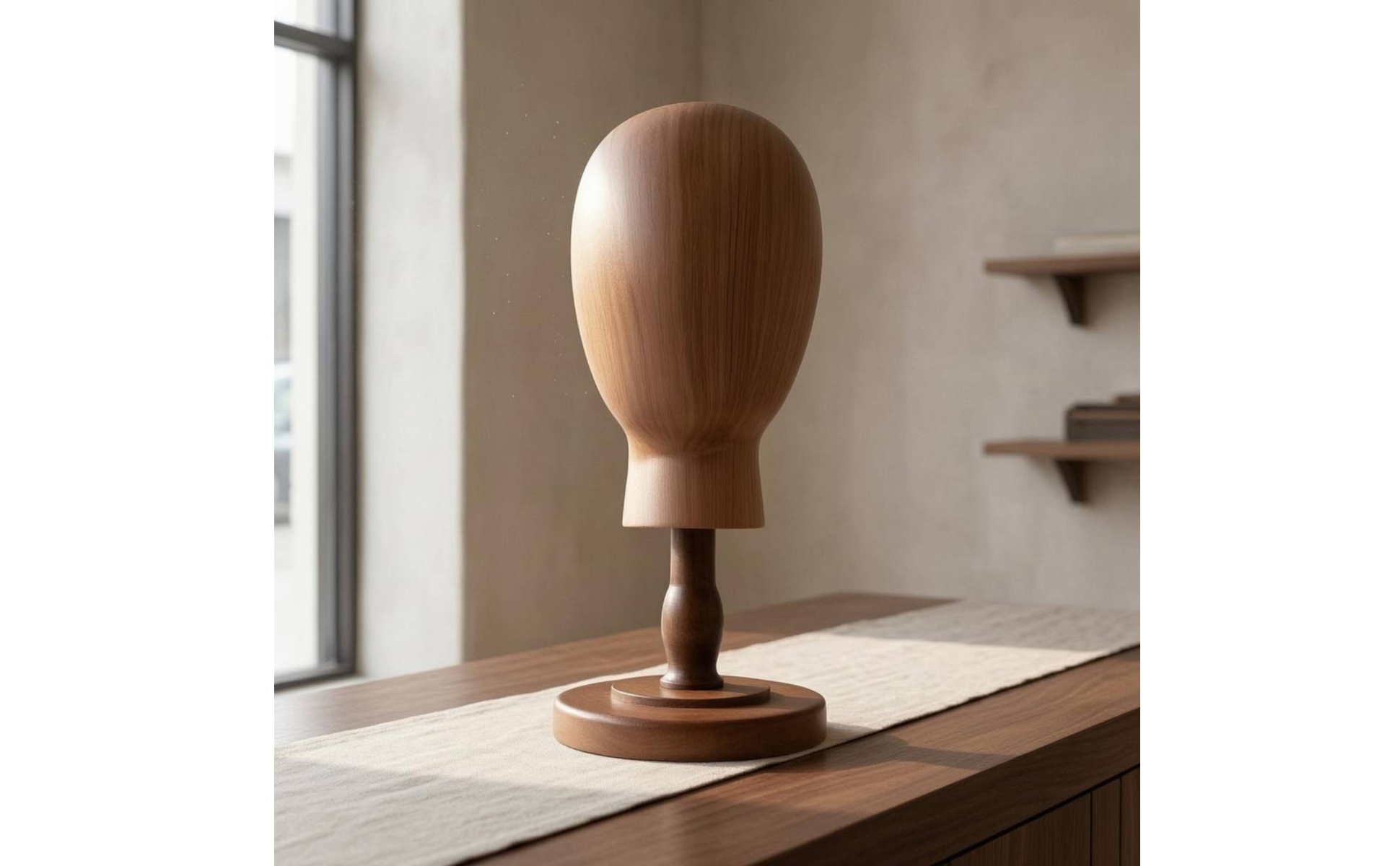 Hat and Hairpiece Display Stand Wood Grain Hat Mannequin Stand Detachable