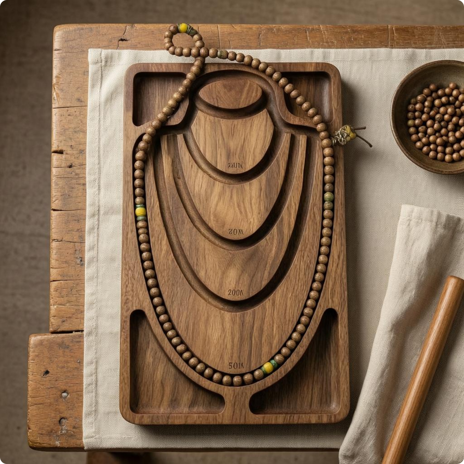 Wooden Bracelet Display Tray Rounded Edges Accessory Storage Compartments