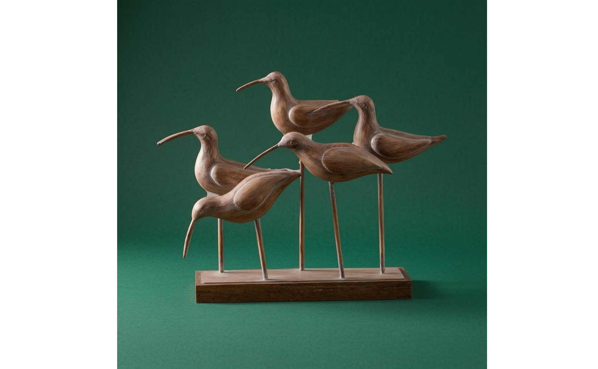 Wood Base Bird Ornament Rustic Metal Stem Bird Decor Vintage-Style