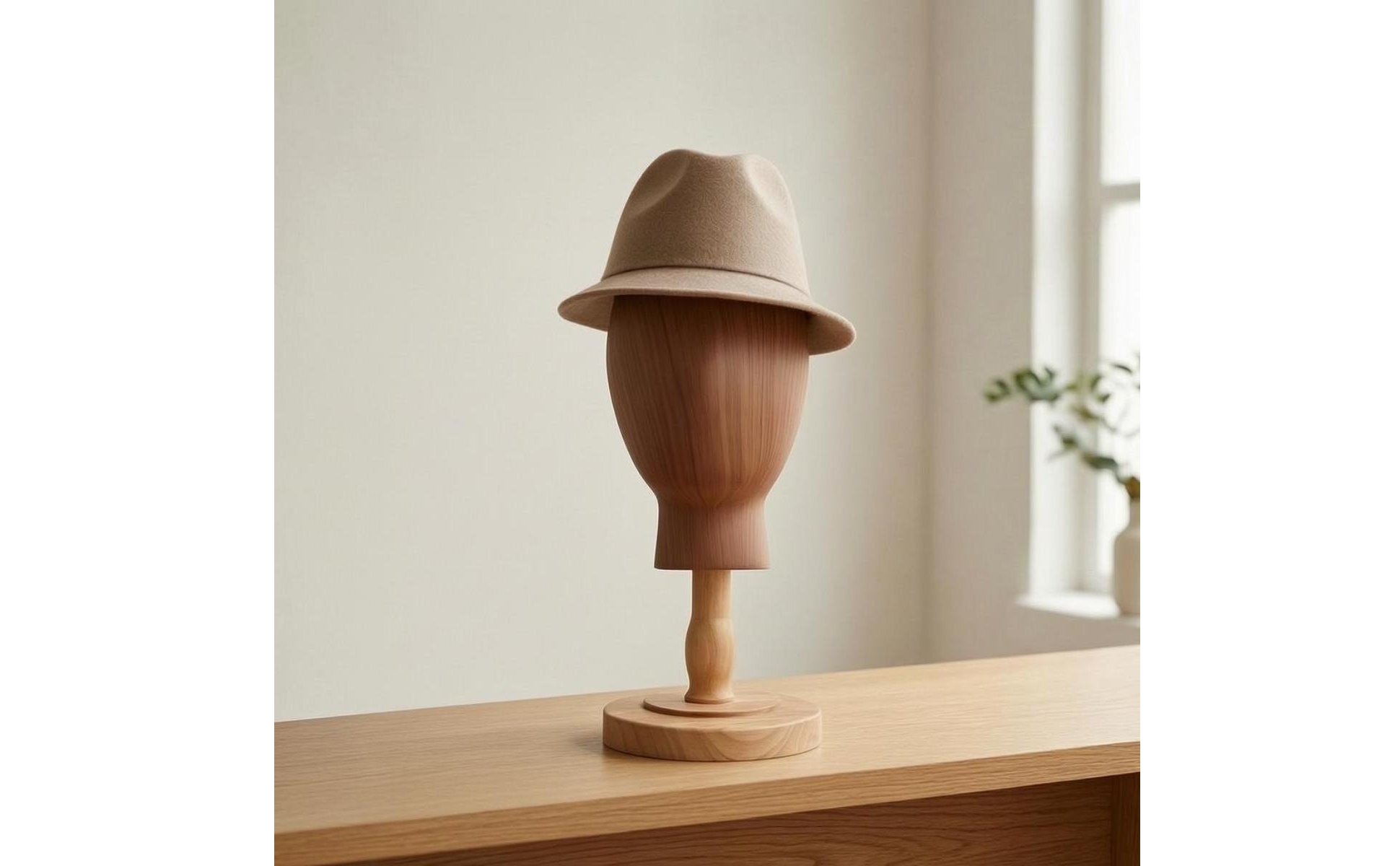 Hat and Hairpiece Display Stand Wood Grain Hat Mannequin Stand Detachable