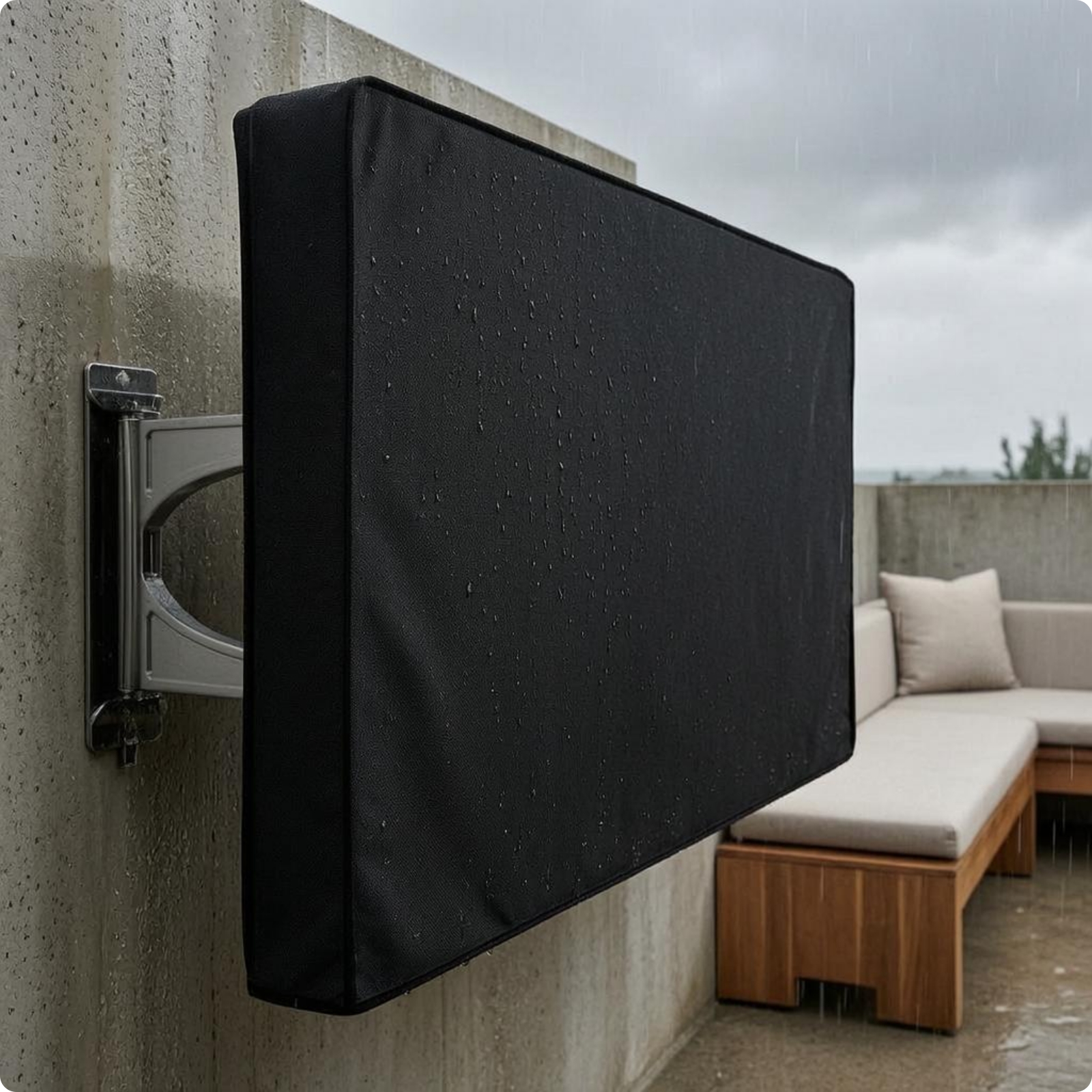 Outdoor Tv Cover Stitched Edges Wall-Mounted Tv Cover Black