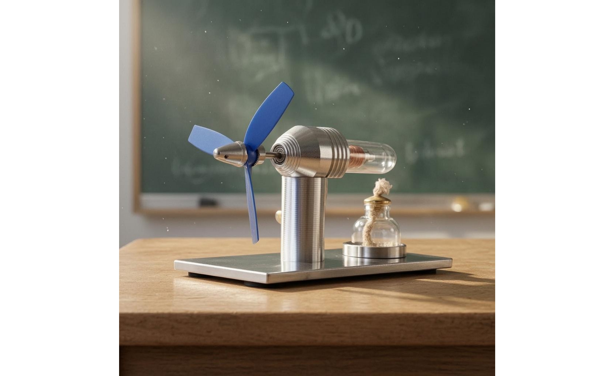 Heat Engine Engine Model Silver-Toned Finish Metal Heat Engine Engine Model Blue