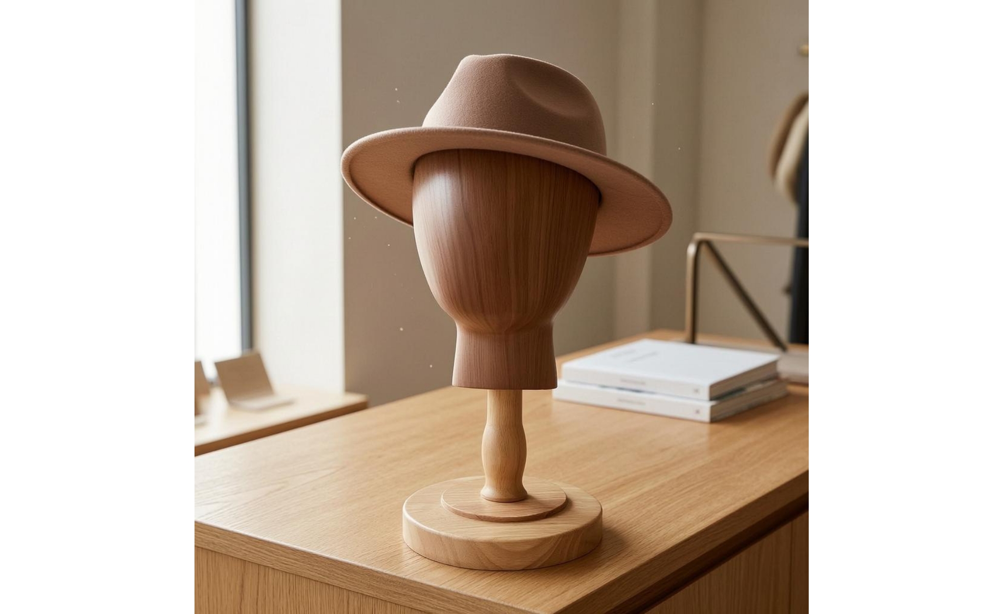 Hat and Hairpiece Display Stand Wood Grain Hat Mannequin Stand Detachable