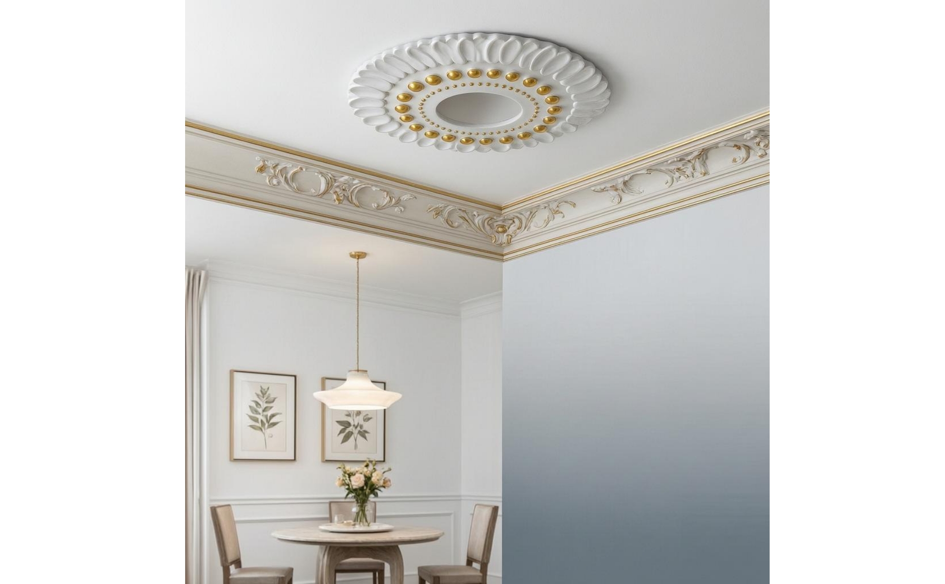 Round Ceiling Medallion Raised Relief Floral Scroll Medallion Ornate