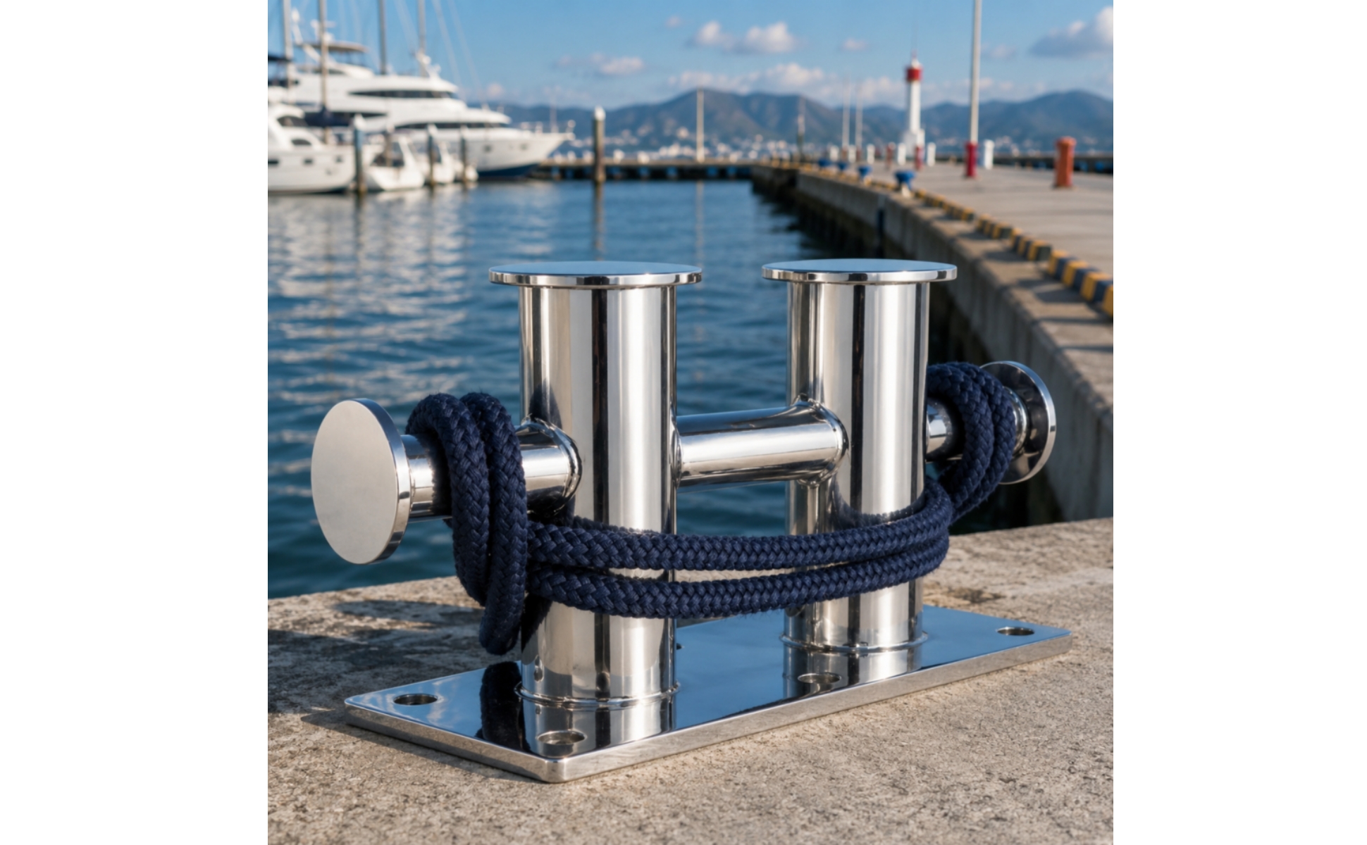 Double-Cross Bollard Rectangular Base Stainless Steel Bollard for Dock, Harbor