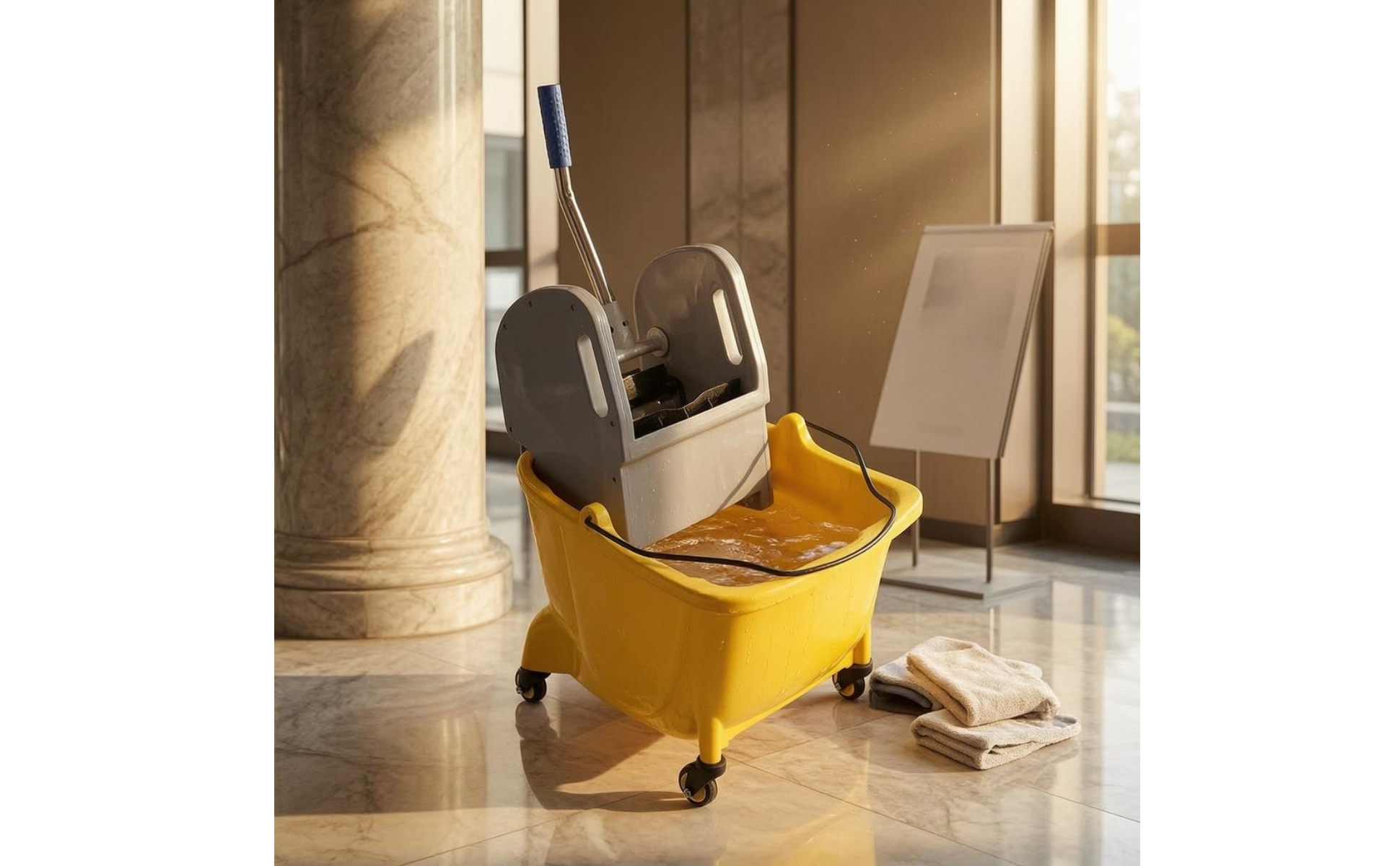 Wringer Trolley Wheeled Mop Container Wringer Cart 4-Caster for Rinsing
