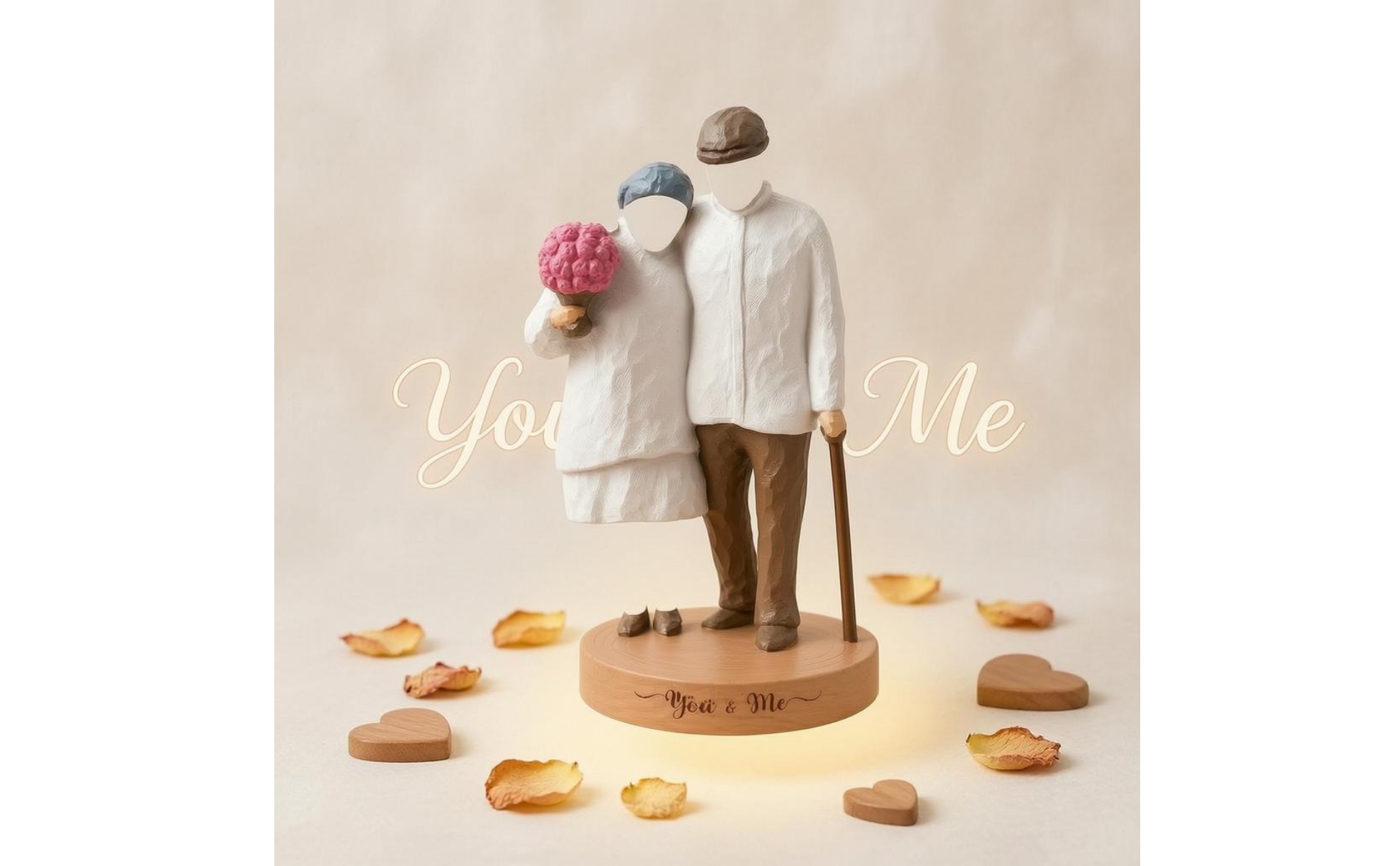 Elderly Couple Figurine Resin Faceless Carved Figurine Textured for Home Decor