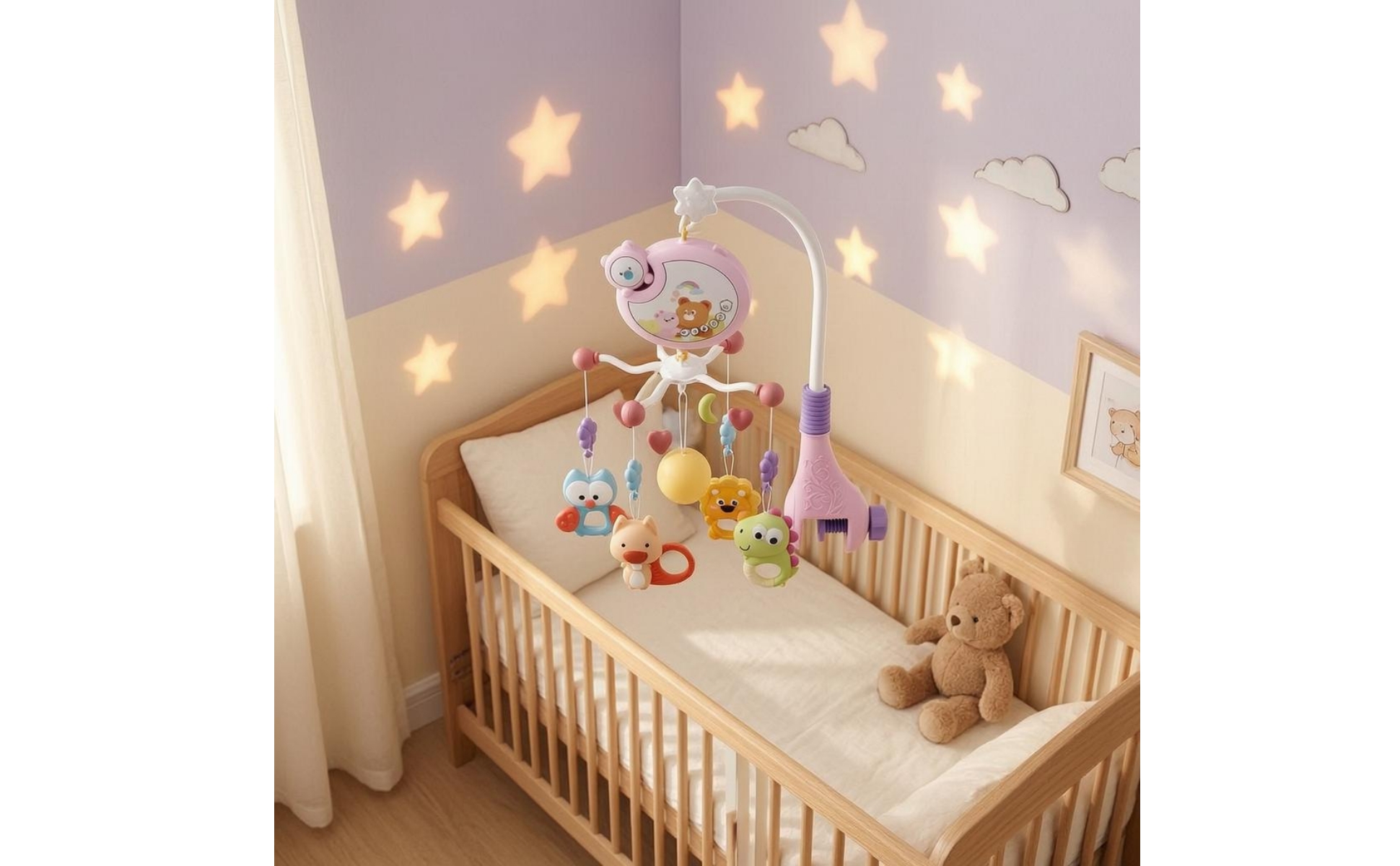 Musical Crib Mobile Clamp Mount Music Crib Mobile Curved Stand for Newborns