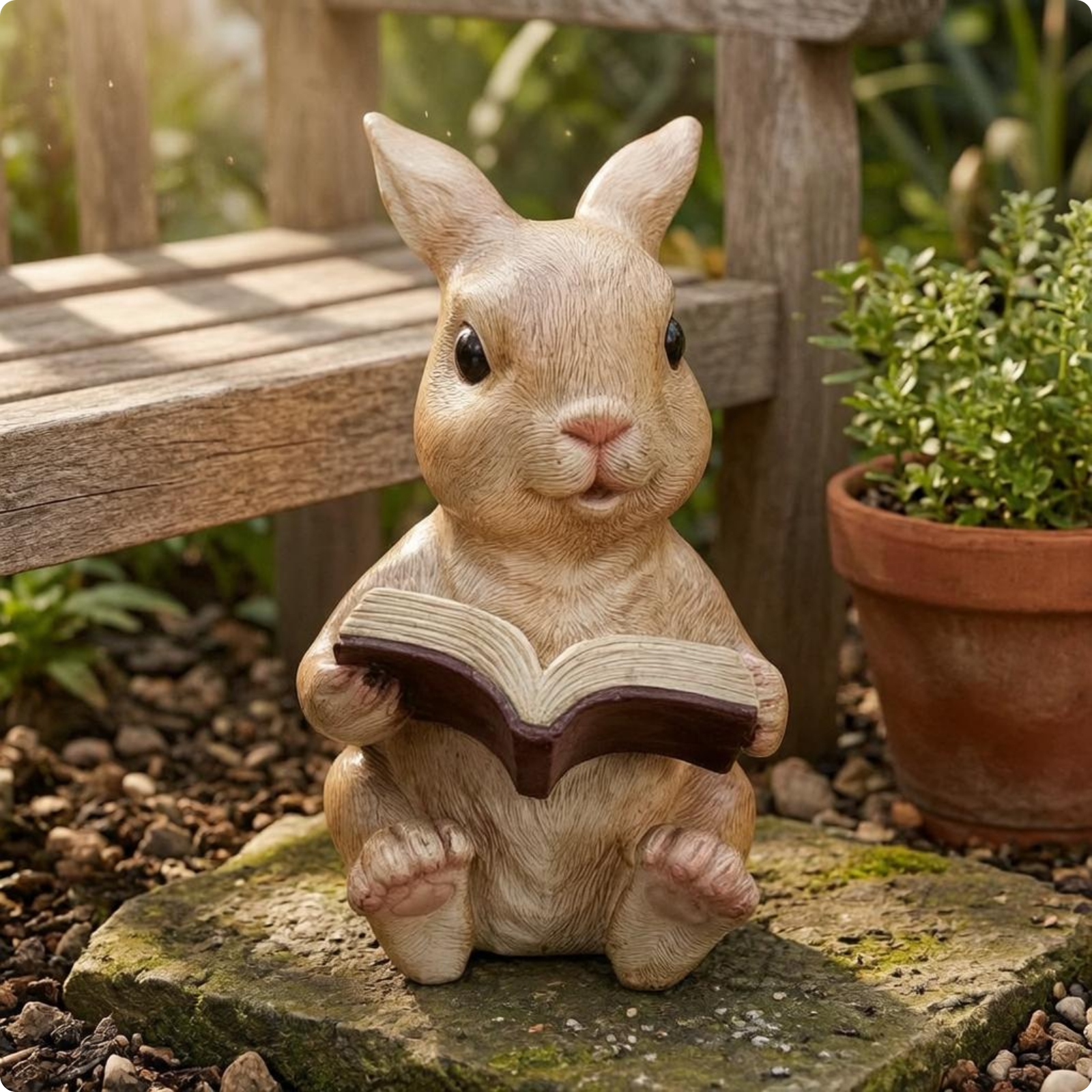 Hasenfigur mit Buch Sitzend Hasenfigur mit Jungtier Strukturiert für Innenhof