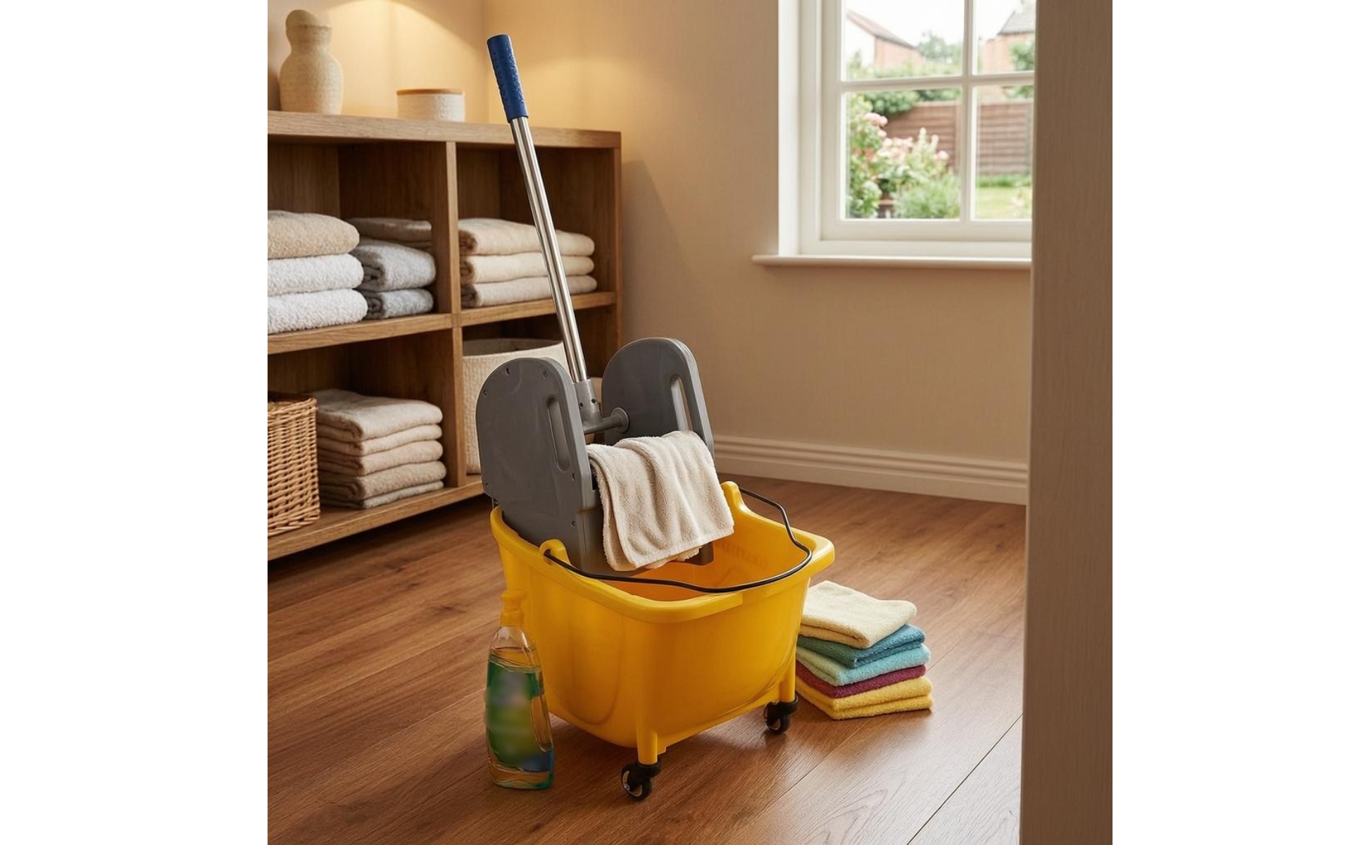 Wringer Trolley Wheeled Mop Container Wringer Cart 4-Caster for Rinsing