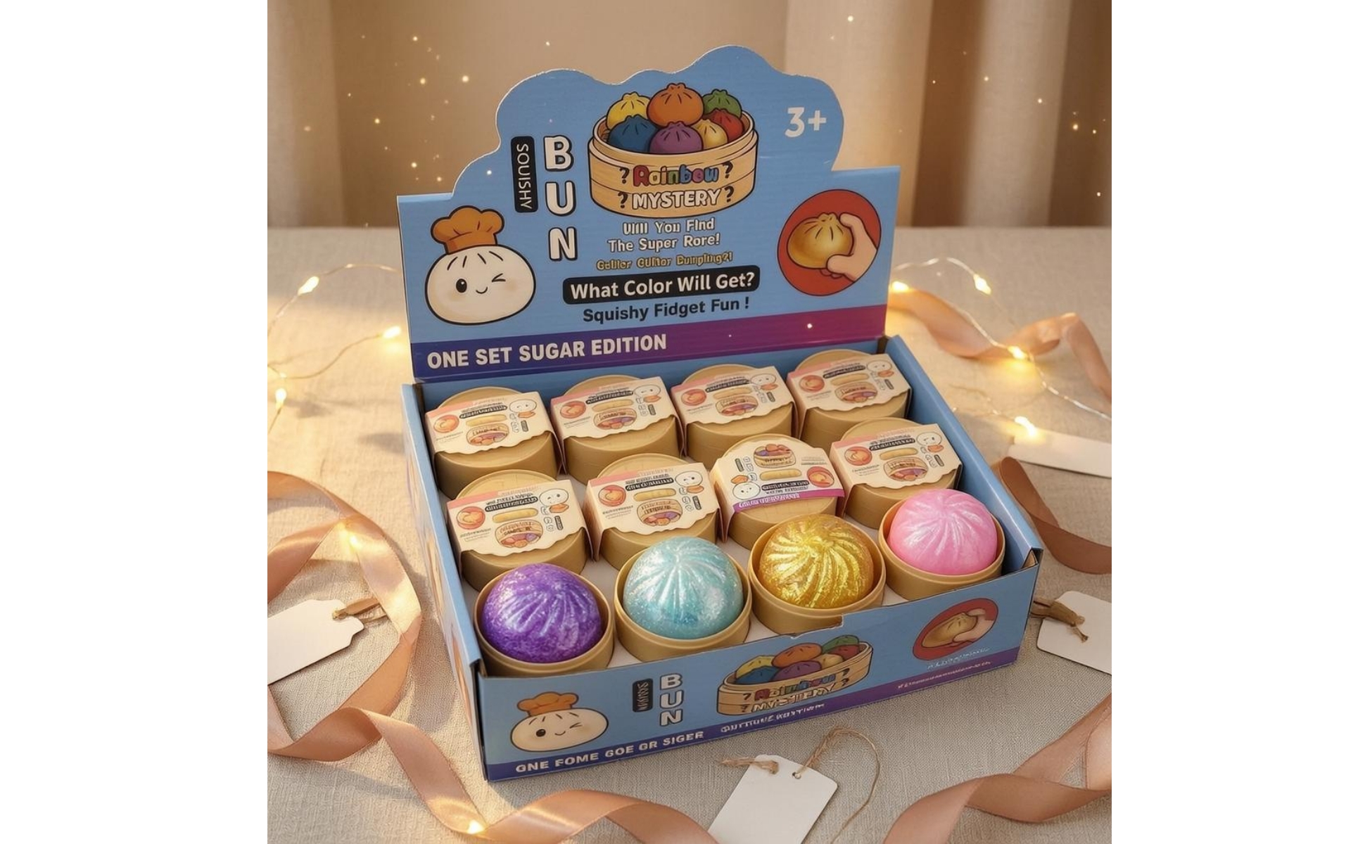 12 Pieces Glitzernder Dumpling Squishy Präsentationsbox Dumpling Squishy Set