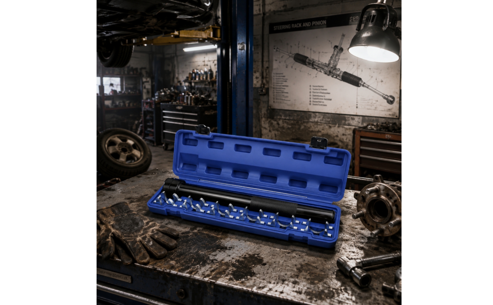 13 Pieces Steering Rod Removal Set Hard Plastic Case Inner Tie Rod Tool Set