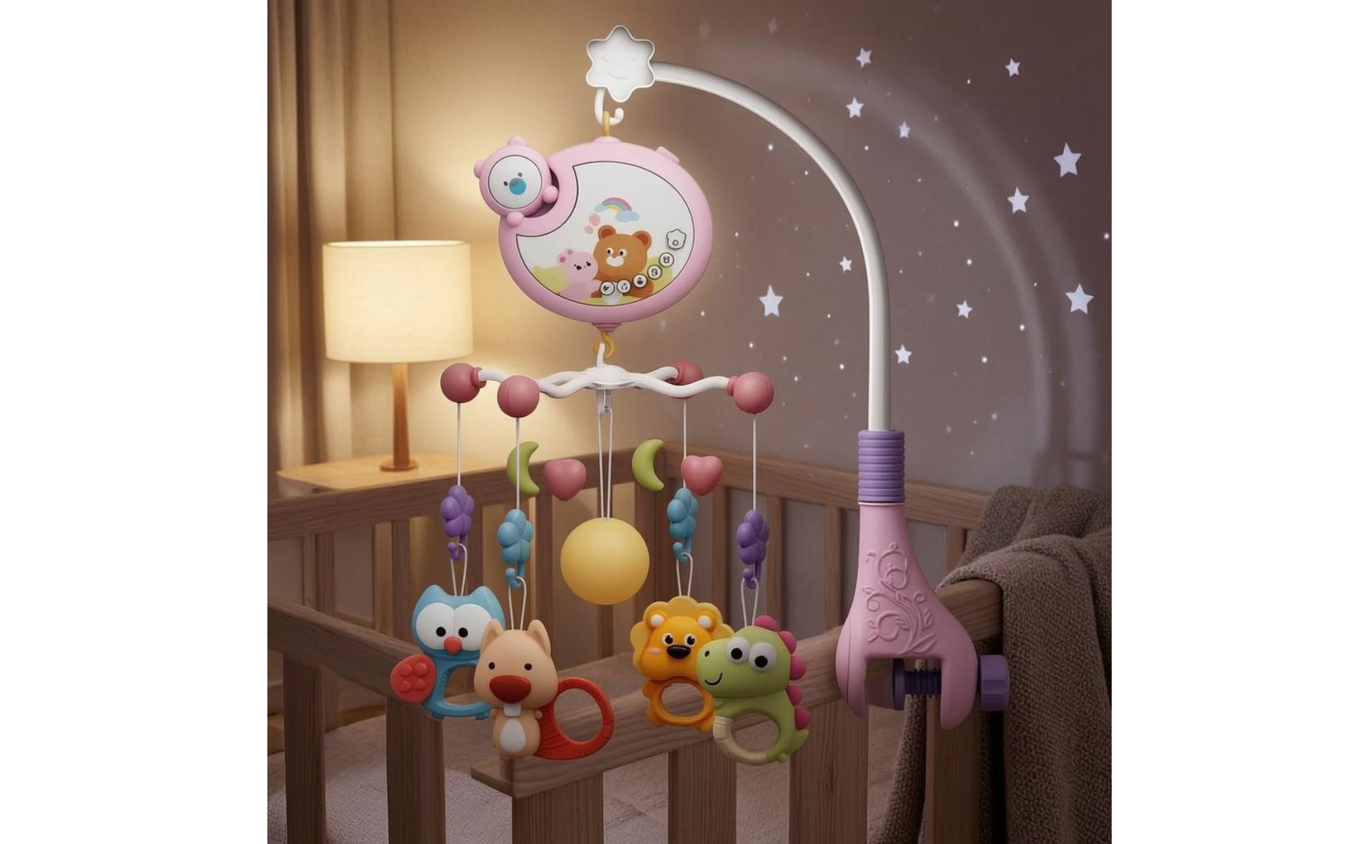 Musical Crib Mobile Clamp Mount Music Crib Mobile Curved Stand for Newborns