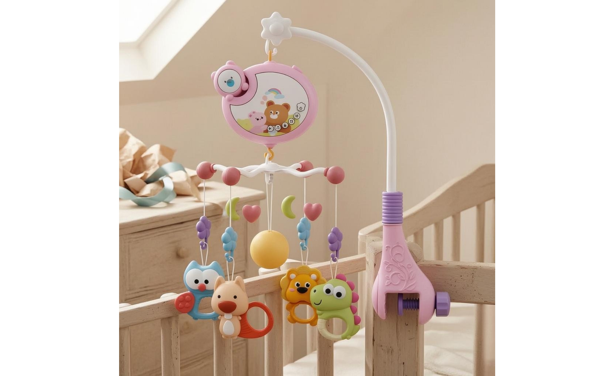 Musical Crib Mobile Clamp Mount Music Crib Mobile Curved Stand for Newborns