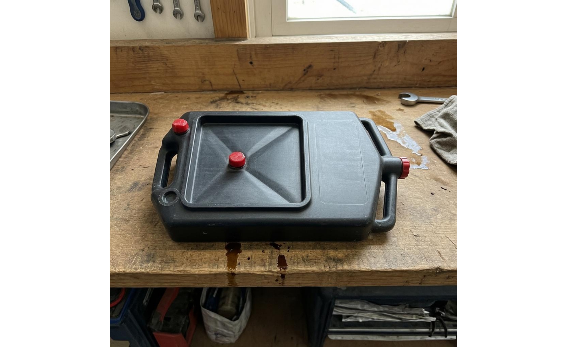 Oil Drain Pan Recessed Basin Low Profile Oil Drain Pan Side Handles