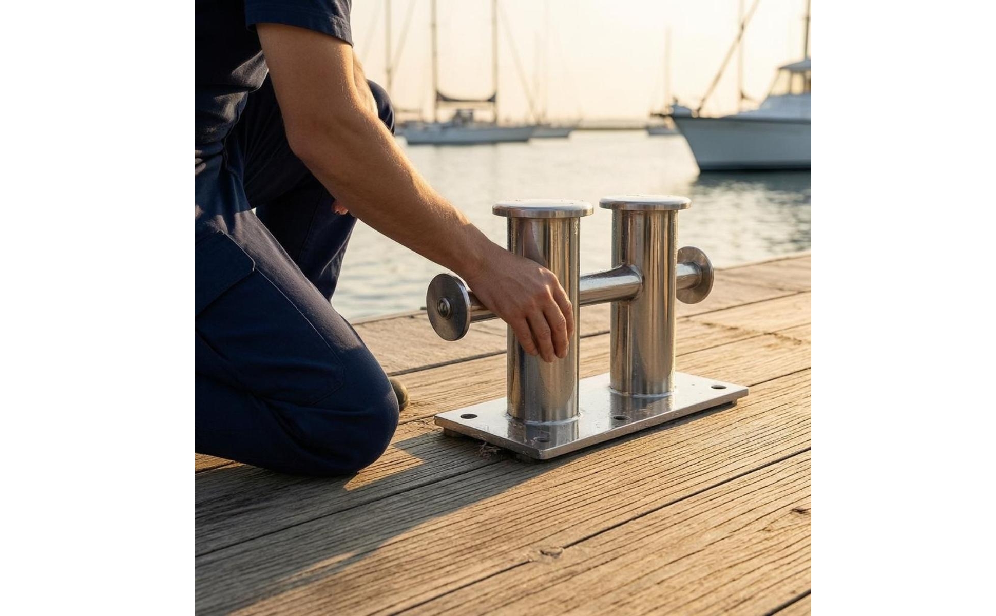 Double-Cross Bollard Rectangular Base Stainless Steel Bollard for Dock, Harbor