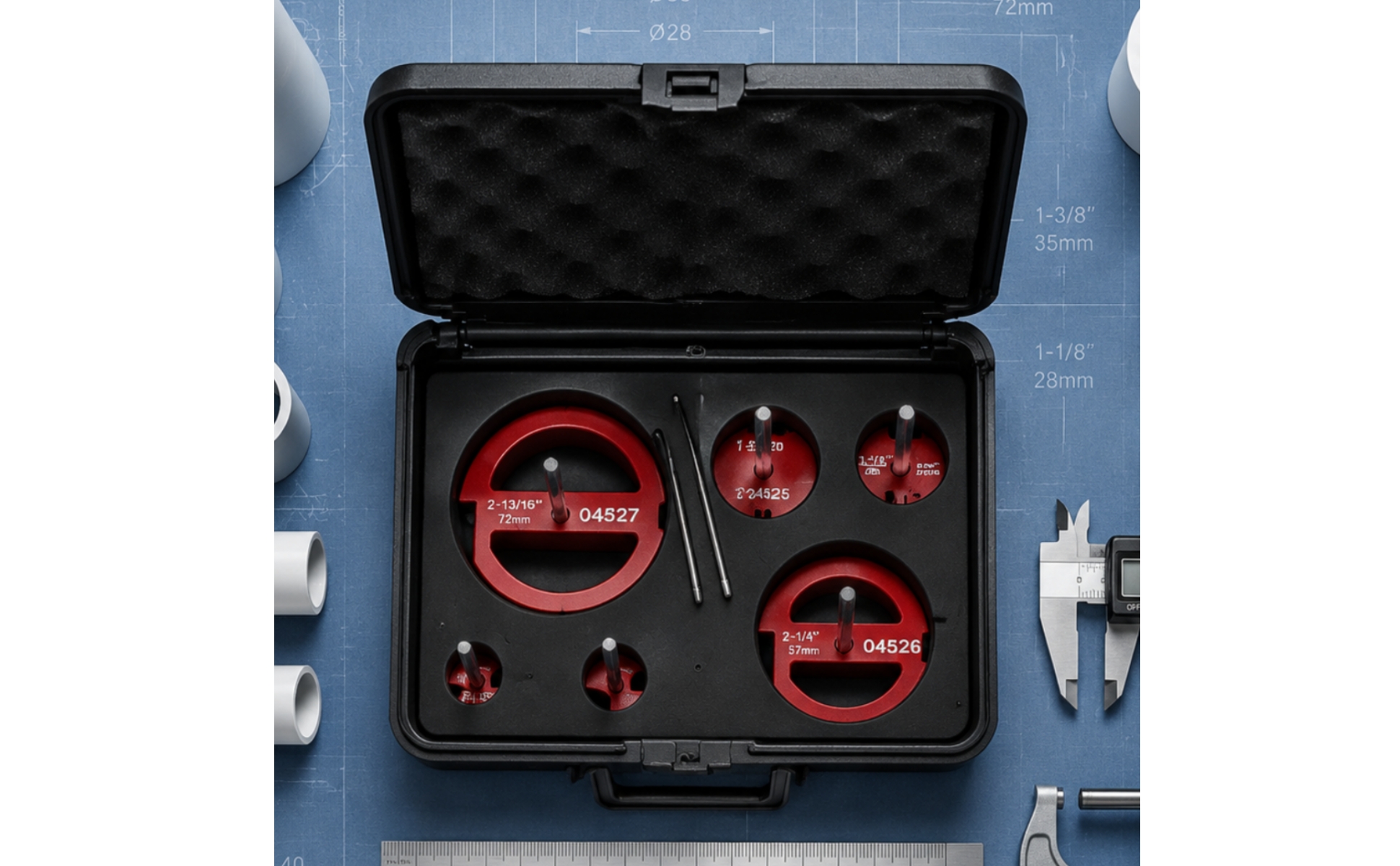 6 Pieces PVC Pipe Reamer Kit Hard Case PVC Fitting Reamer Set Fitted Interior