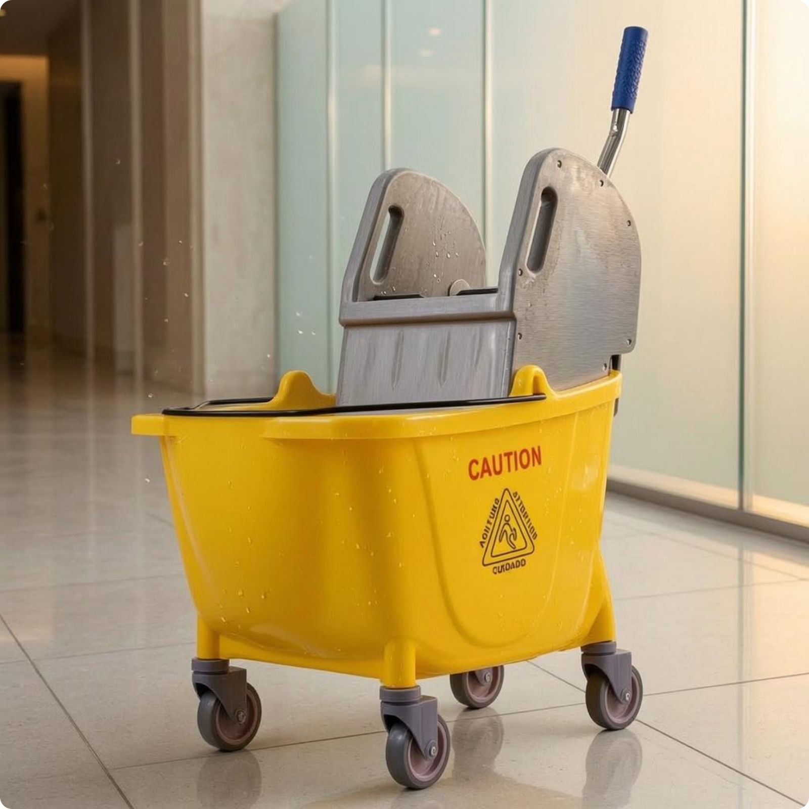 Wringer Trolley Wheeled Container Cart Blue Grip for Rinsing