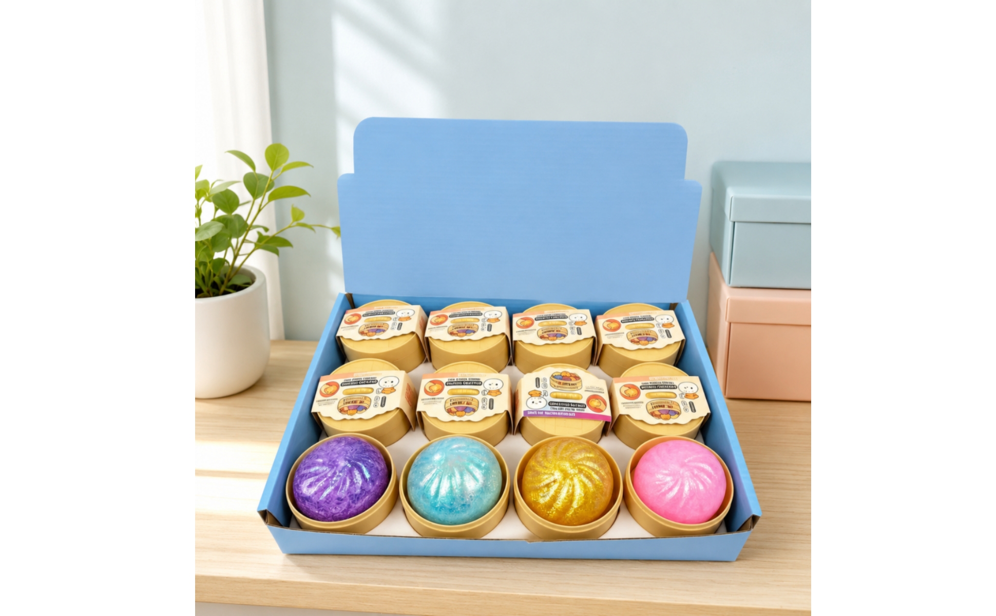 12 Pieces Glitzernder Dumpling Squishy Präsentationsbox Dumpling Squishy Set