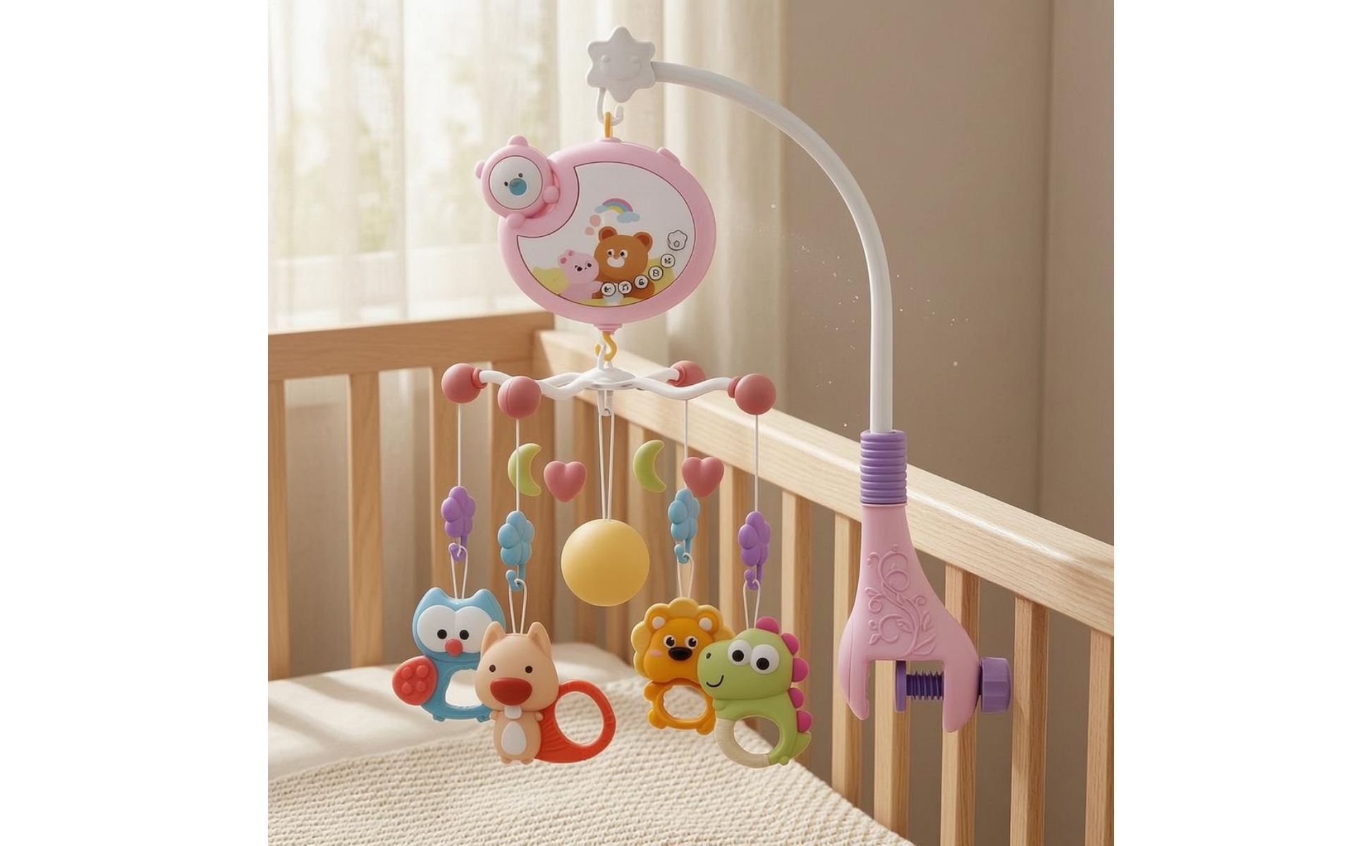 Musical Crib Mobile Clamp Mount Music Crib Mobile Curved Stand for Newborns