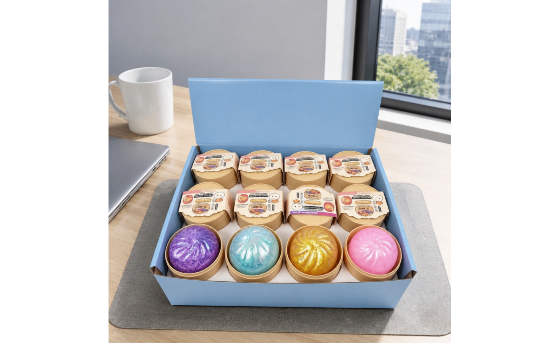 12 Pieces Glitzernder Dumpling Squishy Präsentationsbox Dumpling Squishy Set