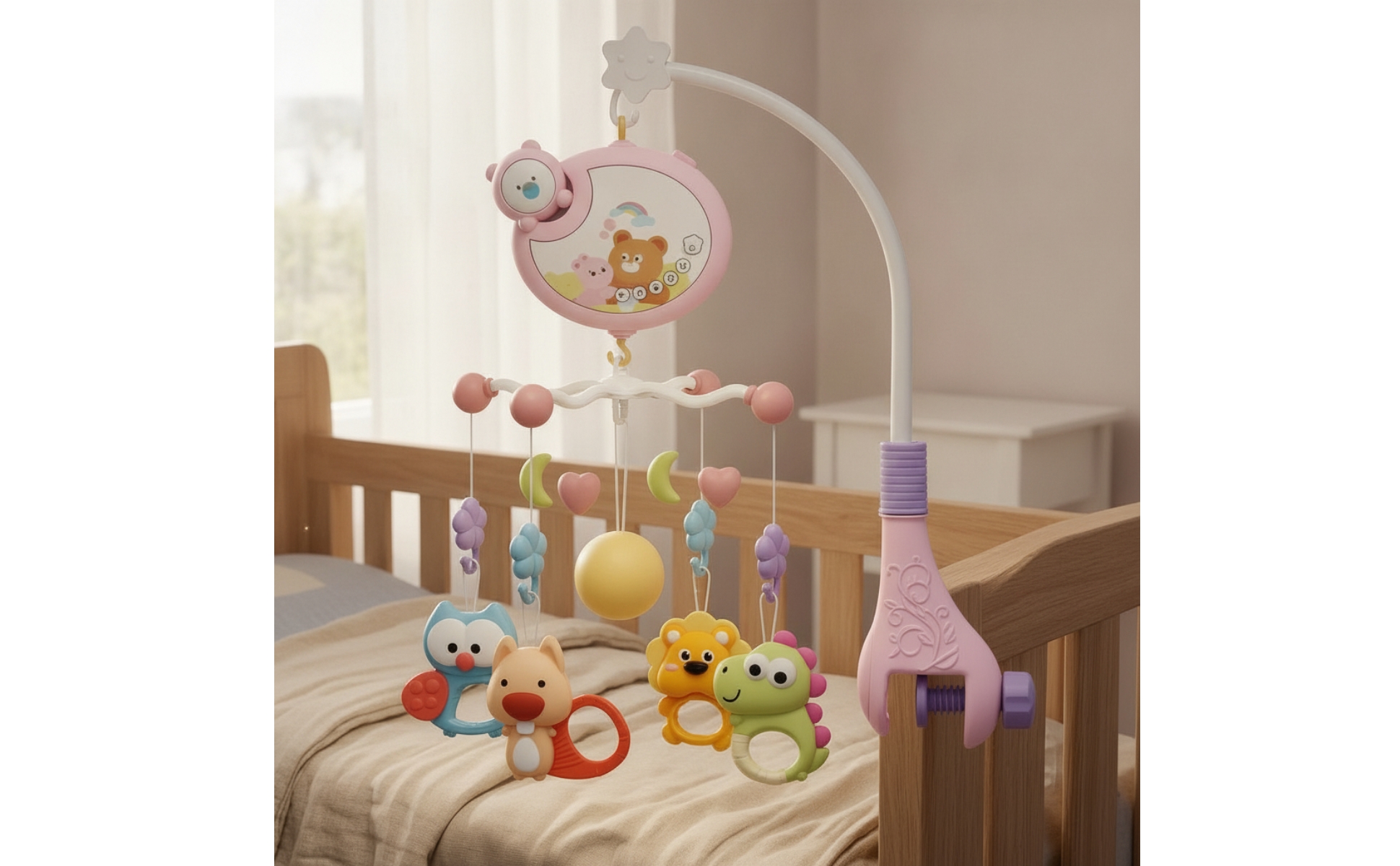 Musical Crib Mobile Clamp Mount Music Crib Mobile Curved Stand for Newborns