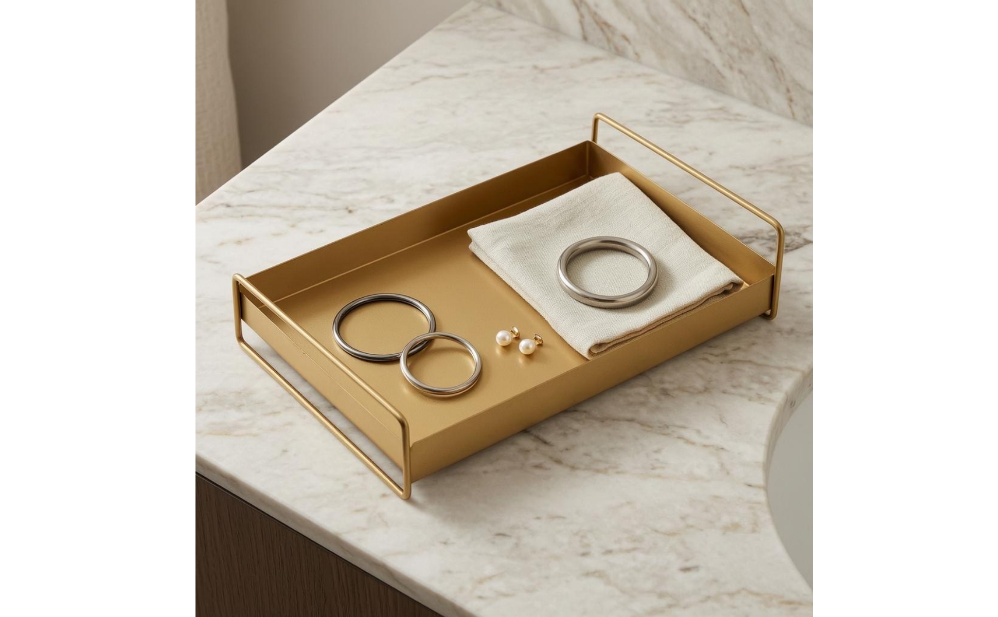 Rectangular Serving Tray Open Handles Gold Handle Tray Raised Sides