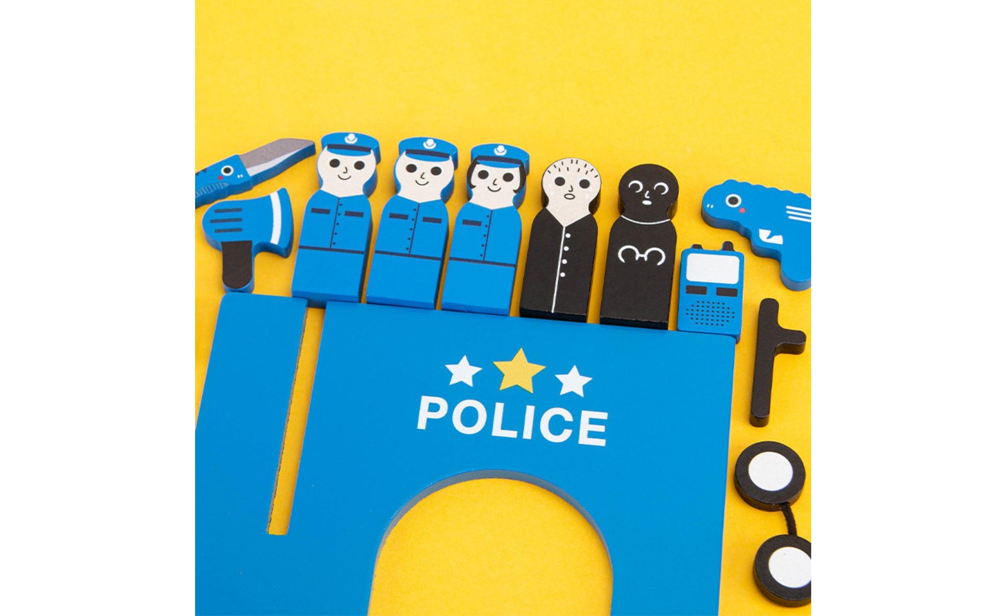 Police Play Set Painted Blue Wooden Police Playset Assorted Pieces