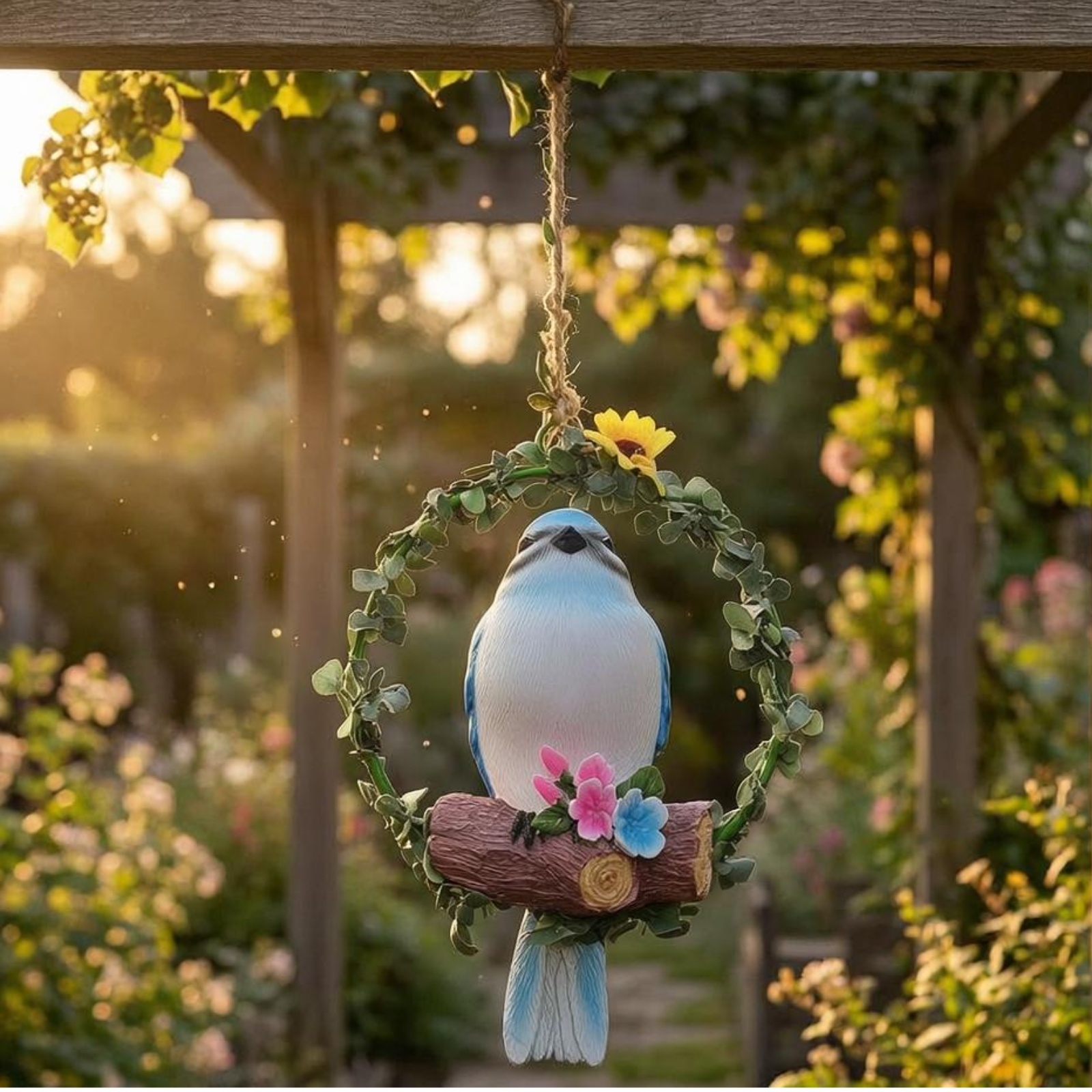 Bird Wreath Ornament Lightweight Floral Bird Ornament Reusable for Home, - Produktbild 2