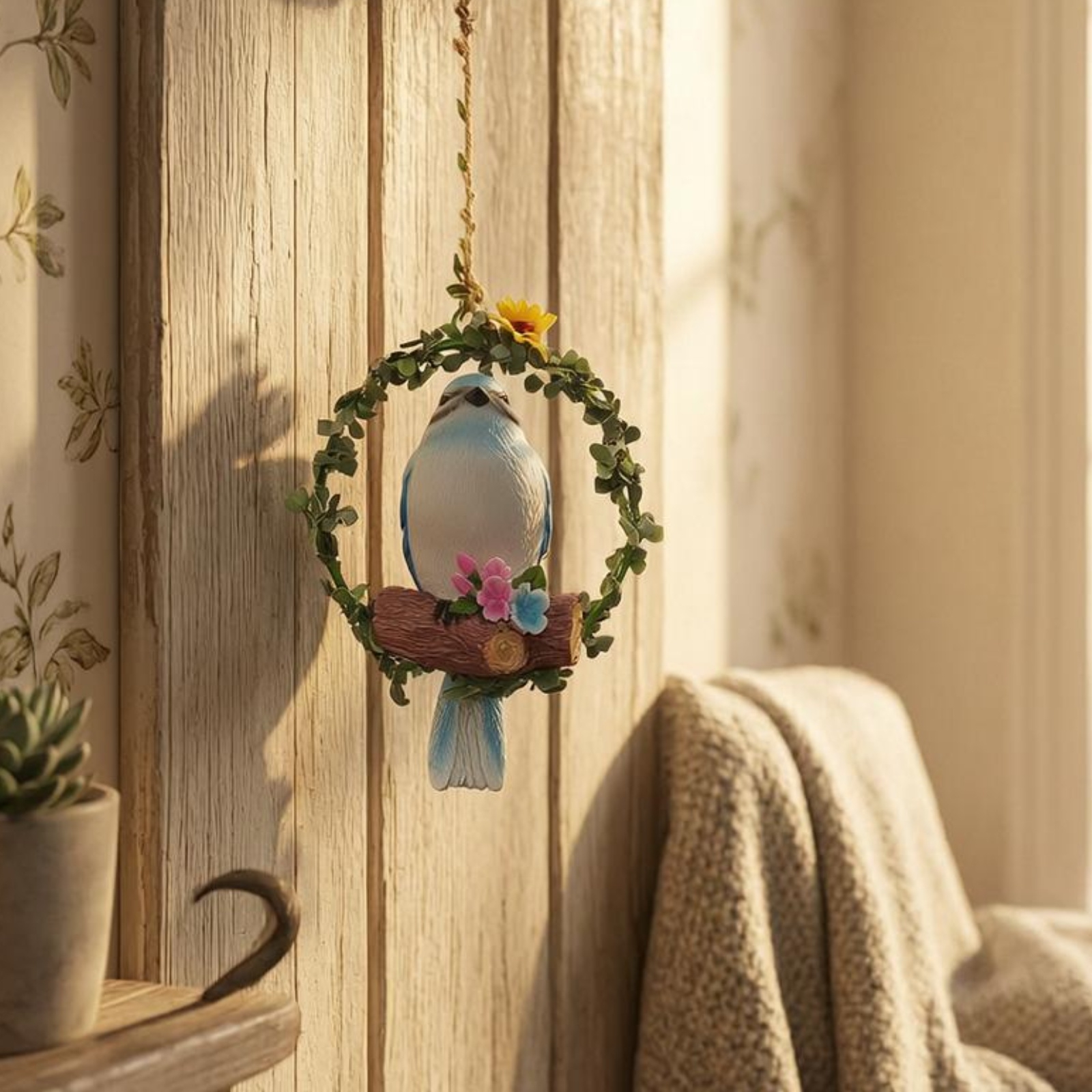 Bird Wreath Ornament Lightweight Floral Bird Ornament Reusable for Home, - Produktbild 1