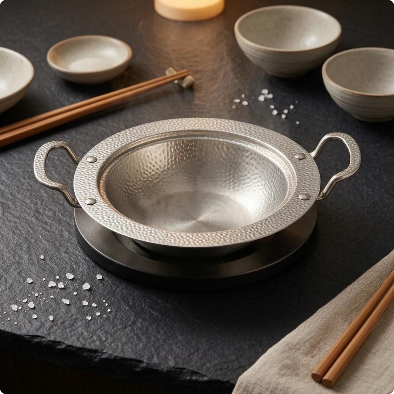 Runde Edelstahl Servierpfanne Seitengriffe zum Kochen