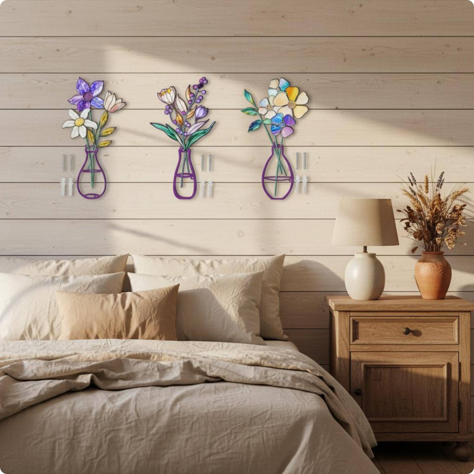 3 Pieces Minimalist Floral Wall Sculpture Easy to Hang for Hallway