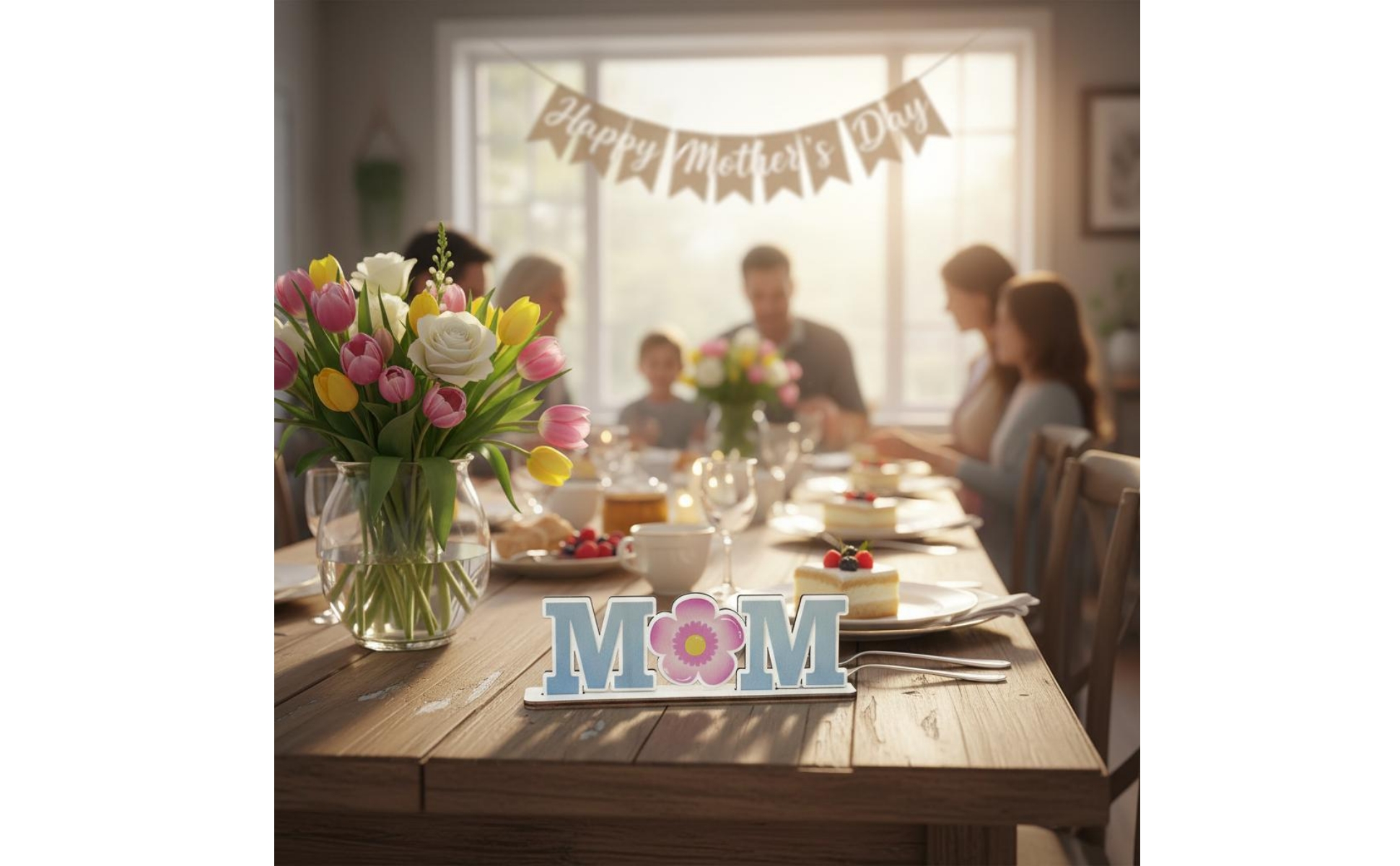 Mother's Day Table Sign Hollow-out Design Mother's Day Wooden Sign for Birthday