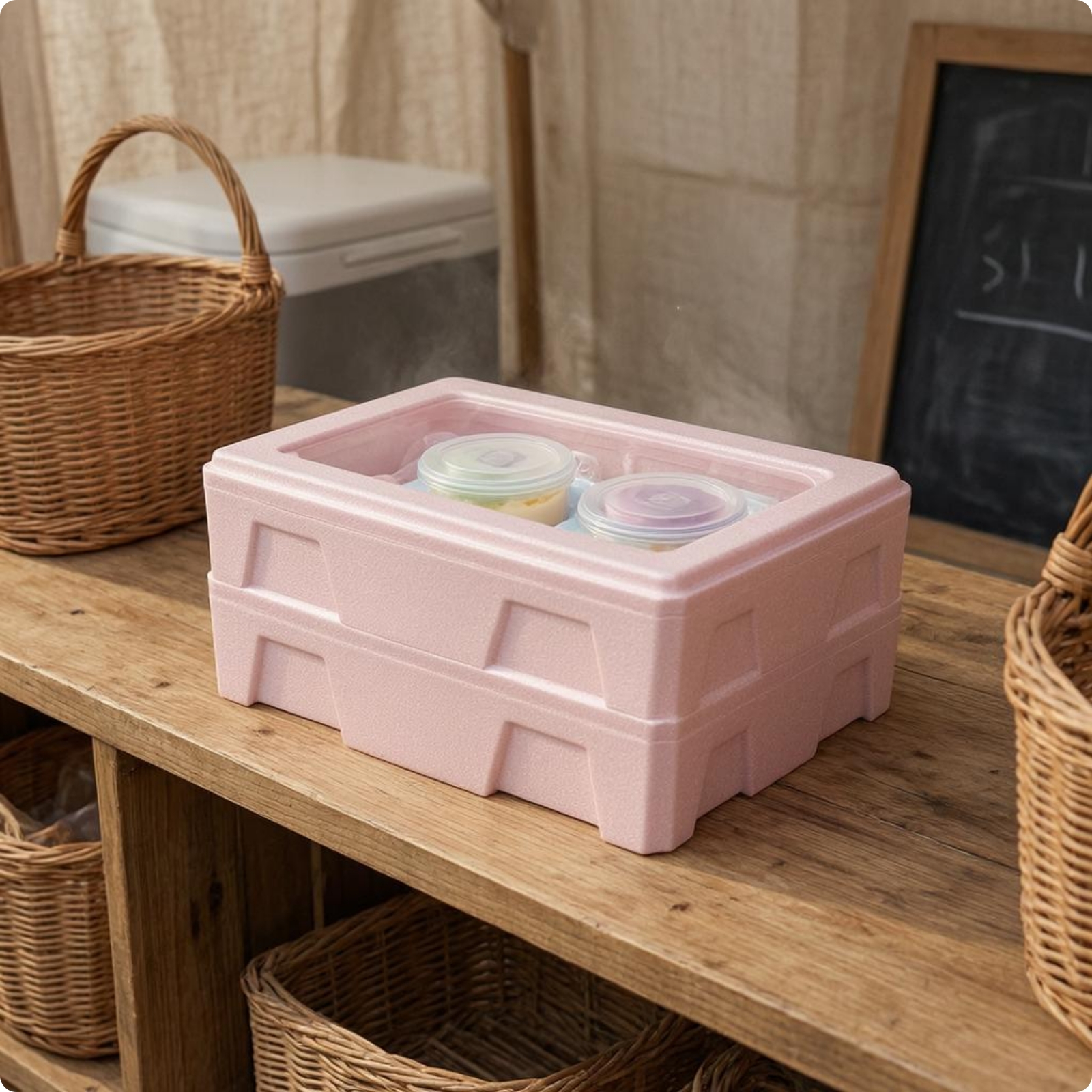 2 Pieces Isolierbox mit Transparentem Deckel Geformte Seitenwände Kühlbox