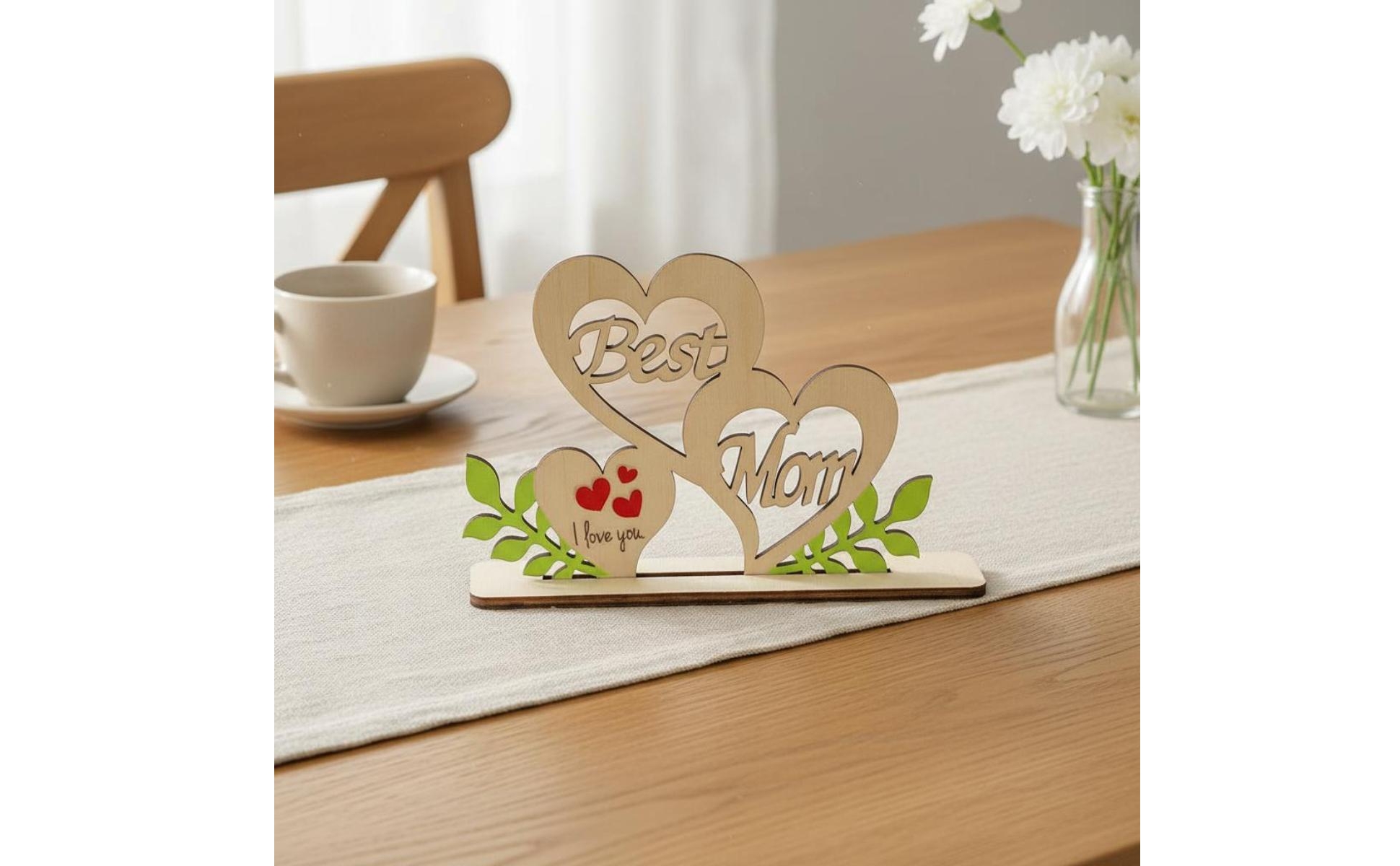 Mother's Day Table Sign Hollow-out Design Mother's Day Wooden Sign for Birthday