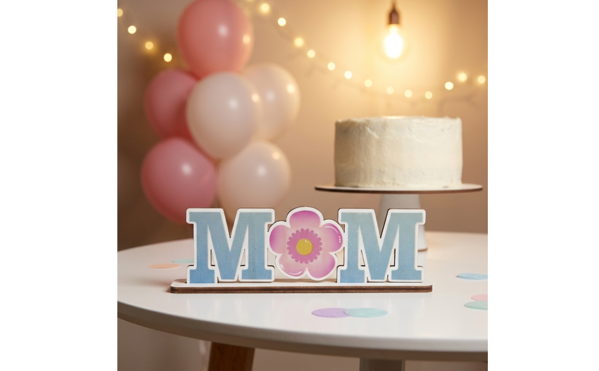 Mother's Day Table Sign Hollow-out Design Mother's Day Wooden Sign for Birthday