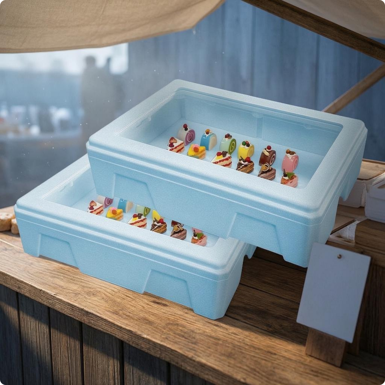 2 Pieces Isolierbox mit Transparentem Deckel Geformte Seitenwände Kühlbox