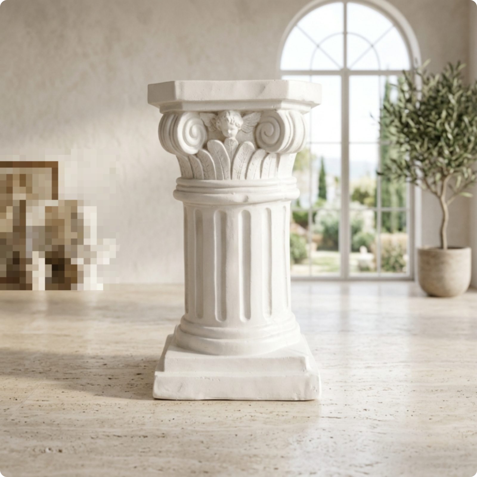 Roman Column Pedestal Antique Fluted Column Decor Scroll Leaf