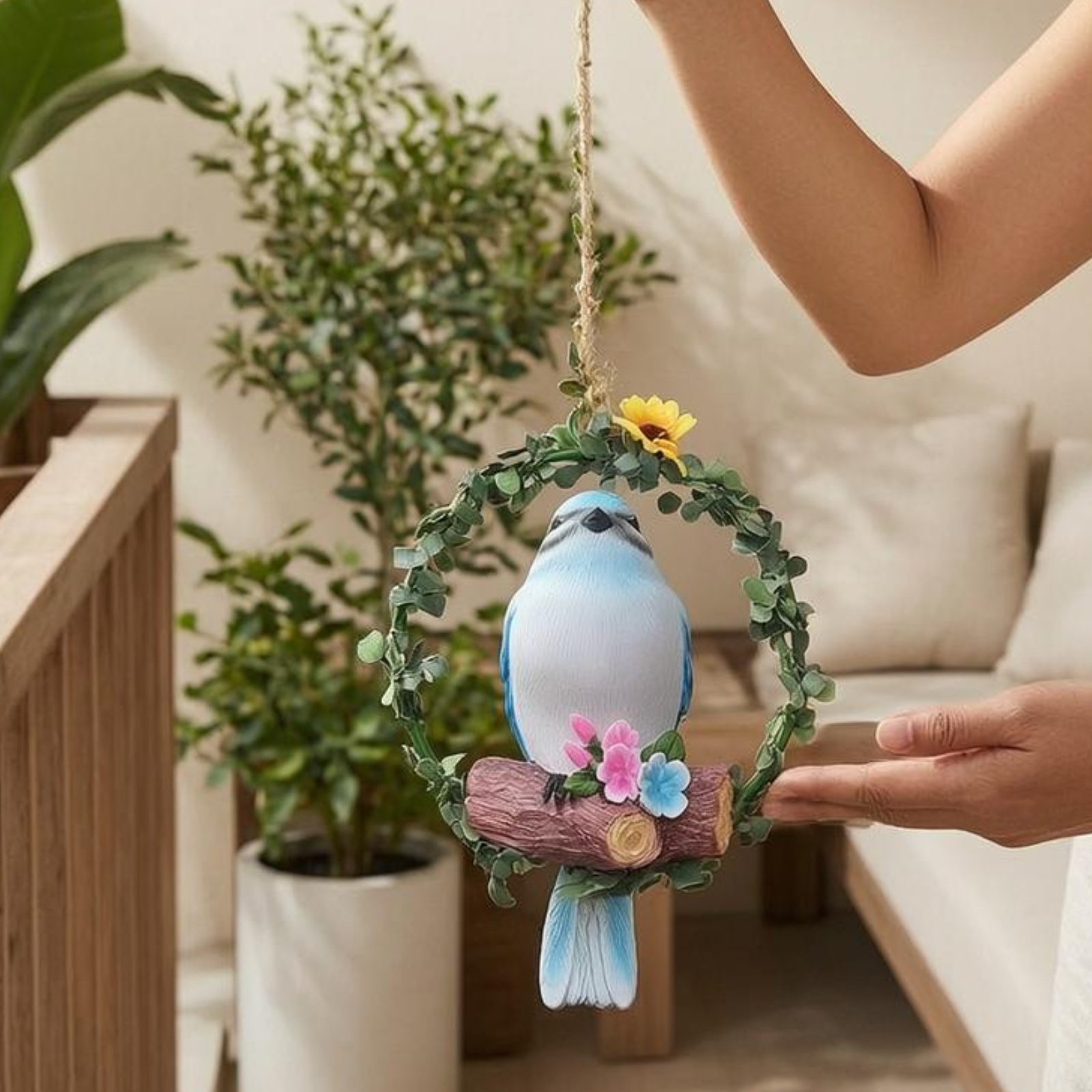 Bird Wreath Ornament Lightweight Floral Bird Ornament Reusable for Home, - Produktbild 7