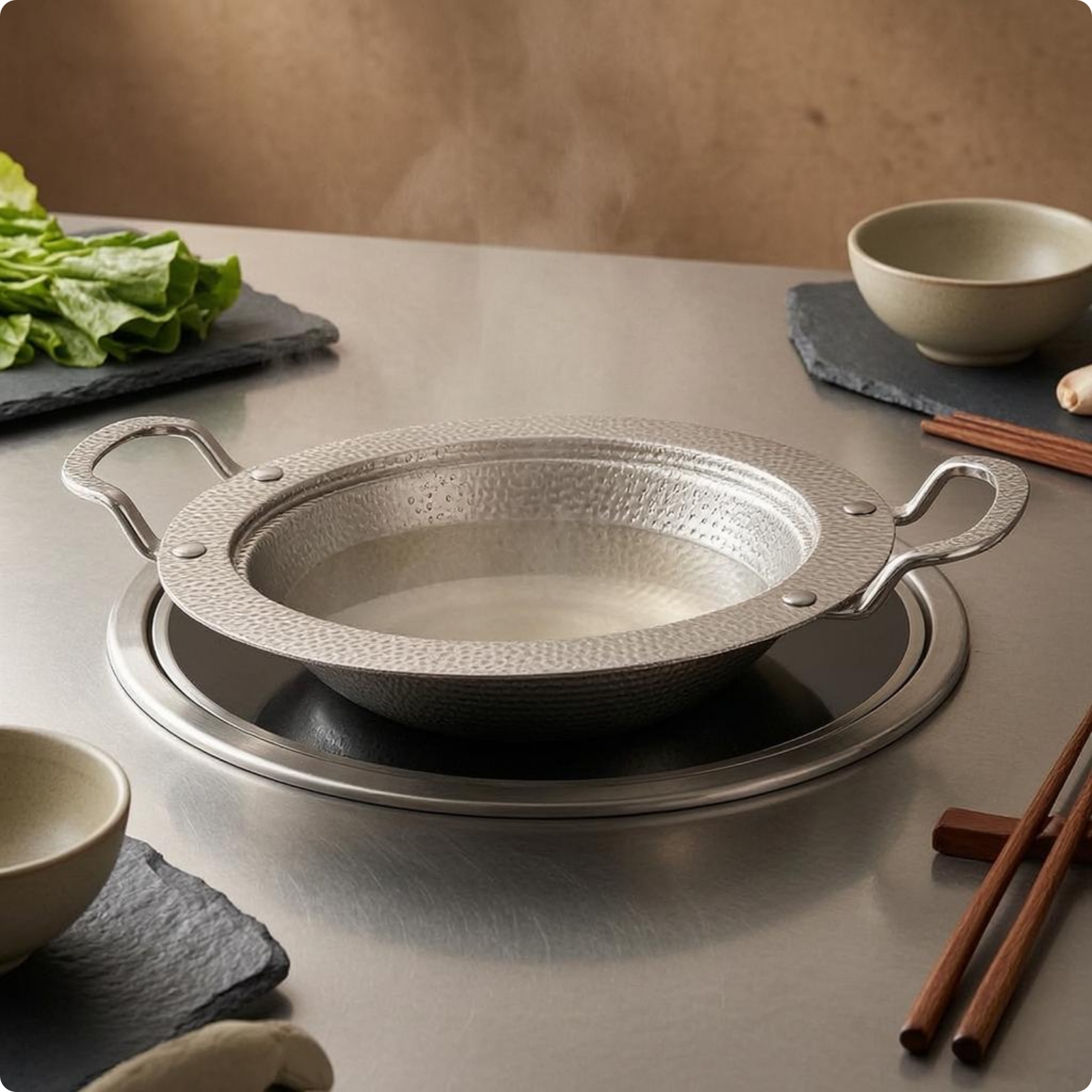 Round Stainless Steel Serving Pan One-Piece Construction for Cooking