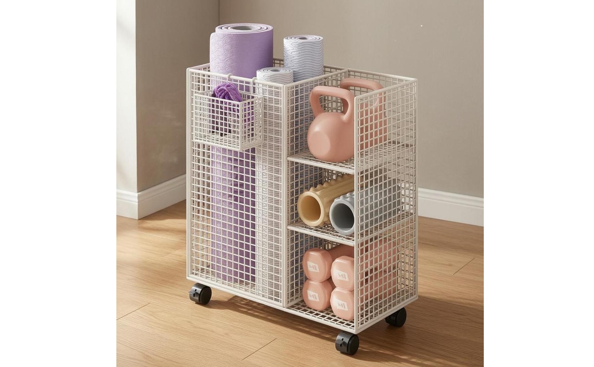 Sports Gear Trolley Caster Wheels Mesh Storage Trolley Open Frame