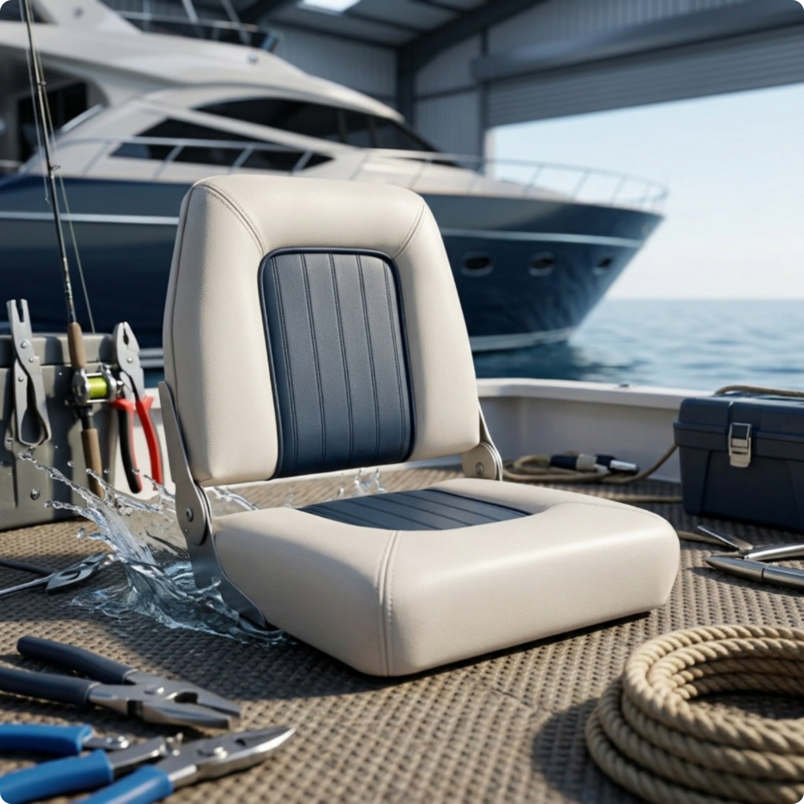 Foldable Boat Seat Easy to Clean Marine Skipper Chair Waterproof