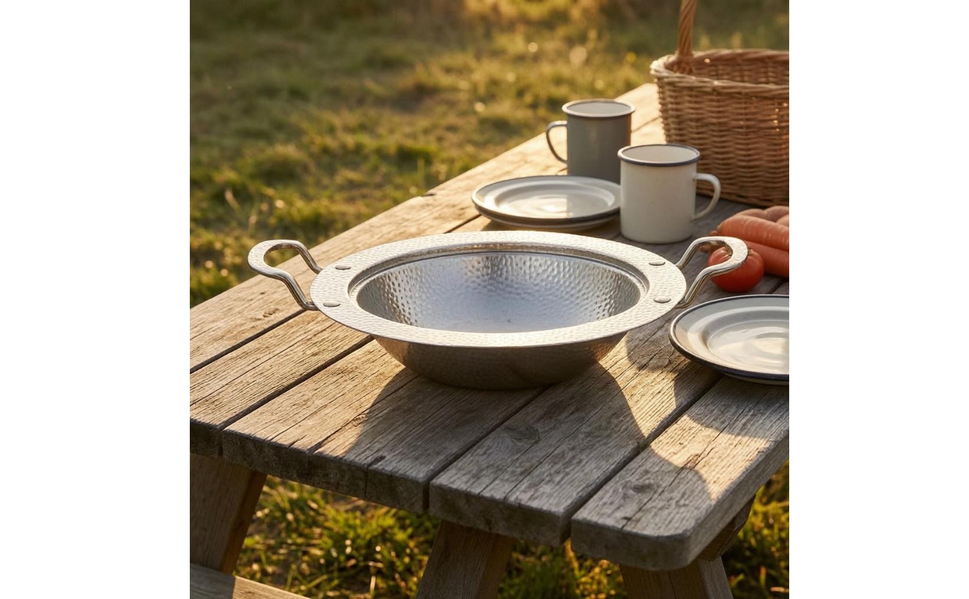 Round Stainless Steel Serving Pan One-Piece Construction for Cooking