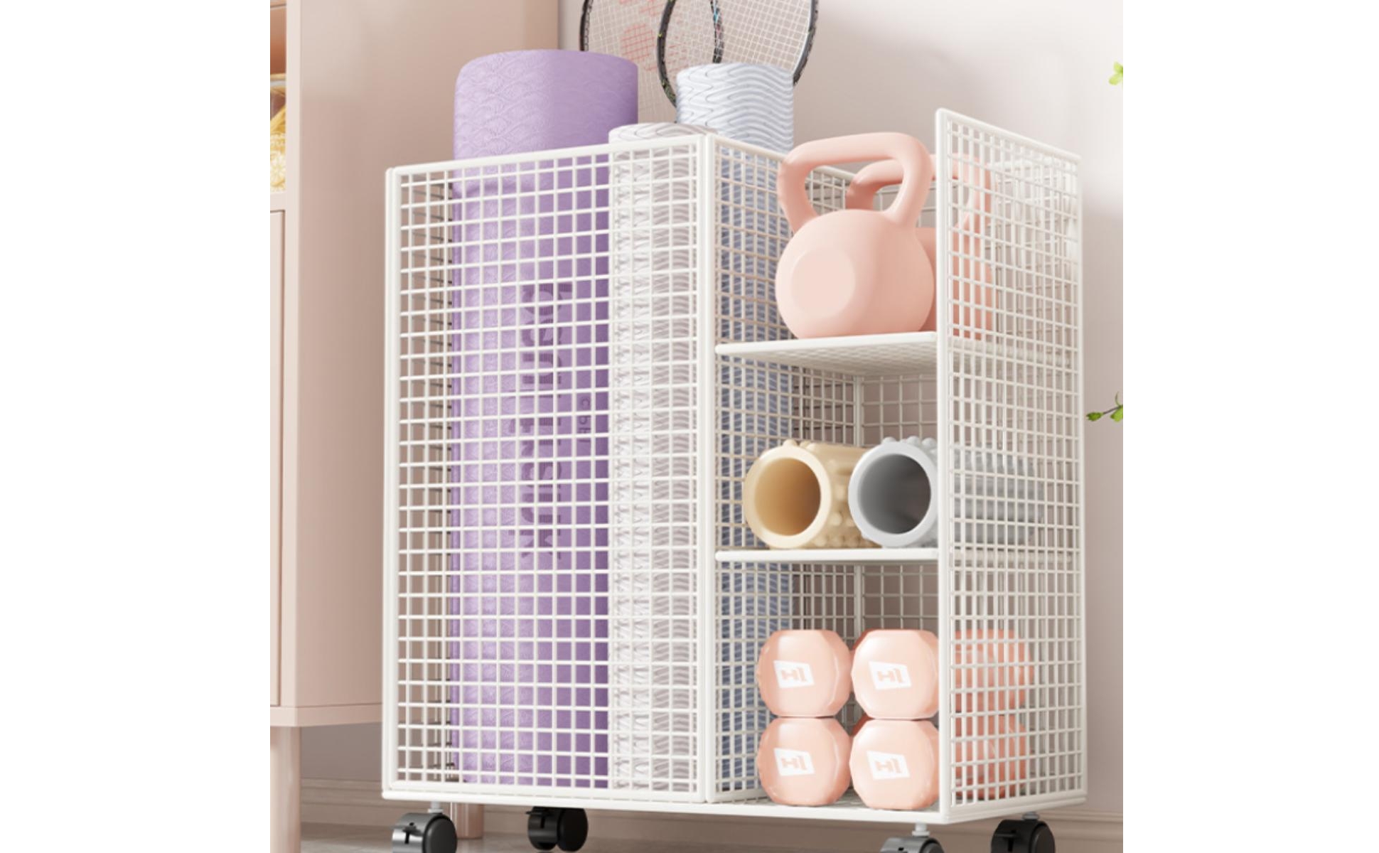 Sports Gear Trolley Caster Wheels Mesh Storage Trolley Open Frame