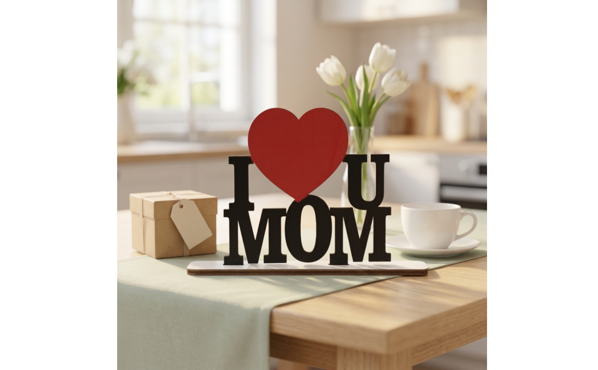 Mother's Day Table Sign Hollow-out Design Mother's Day Wooden Sign for Birthday