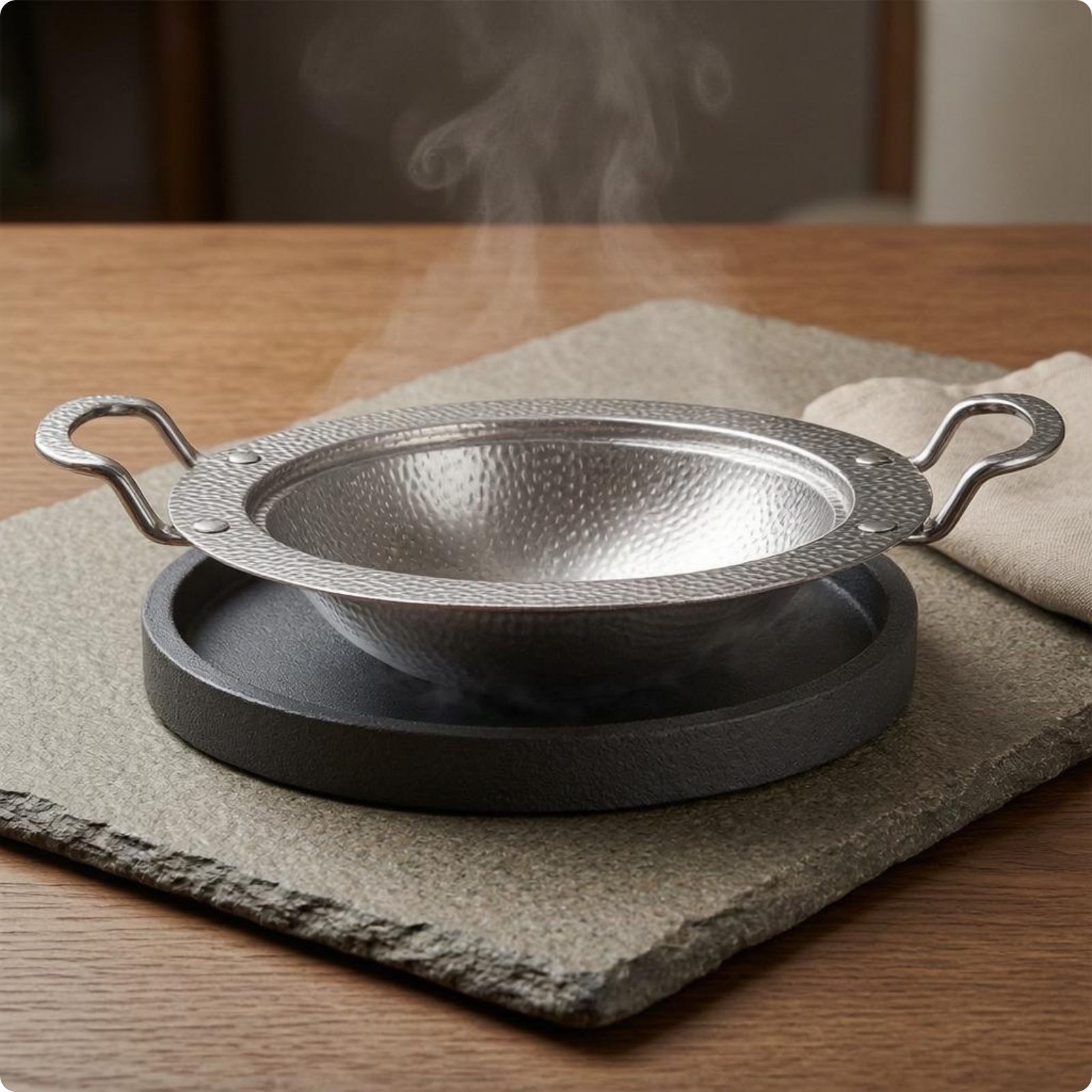 Round Stainless Steel Serving Pan Shallow Hammered Stainless Steel Frying Pan